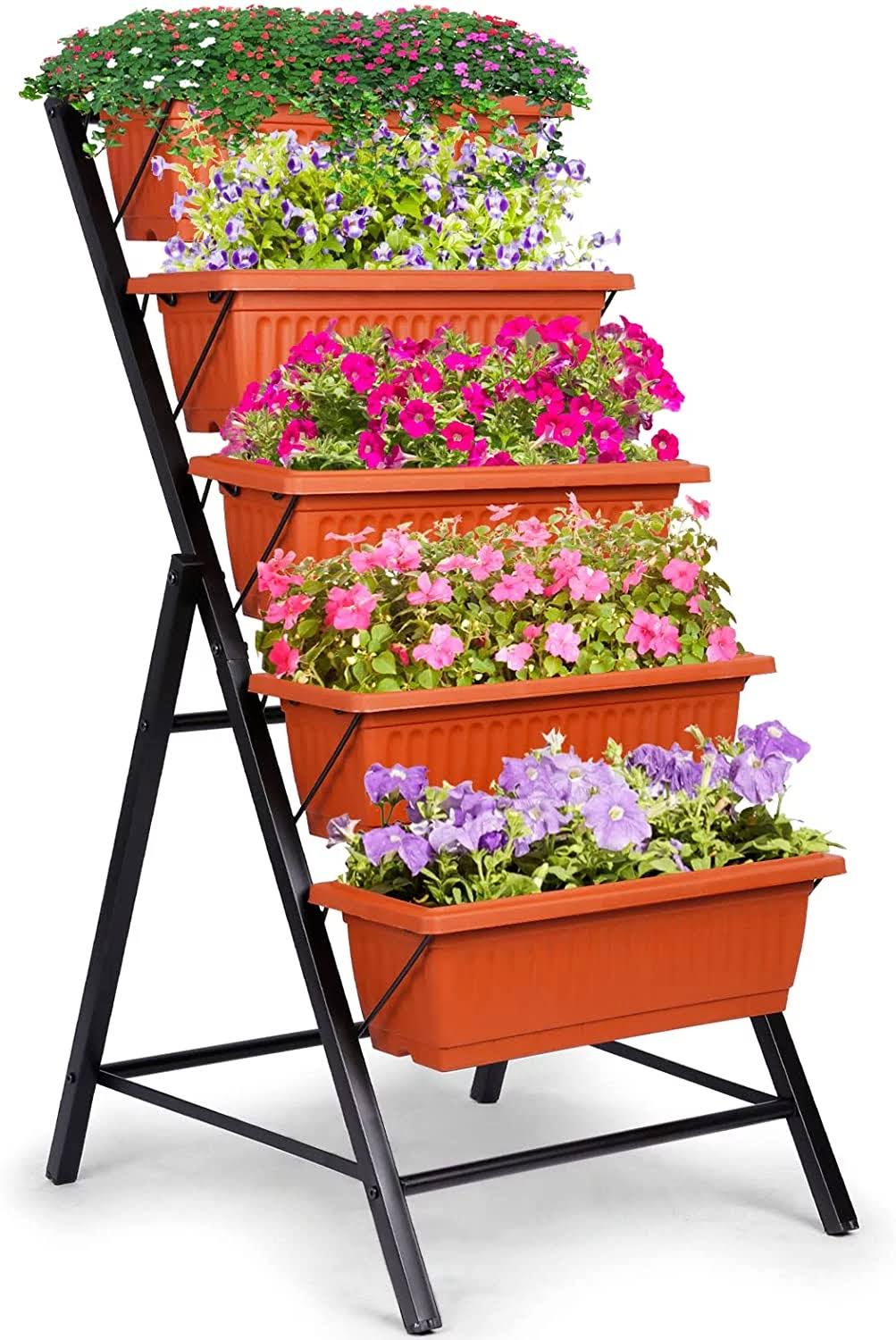 SEJOV 4 ft Vertical Garden 5-Tier Raised Garden Bed Planter Box for Patio Balcony Flower Herb Freestanding Garden Planter 22.5 in 25.5 in 45 in, Brown