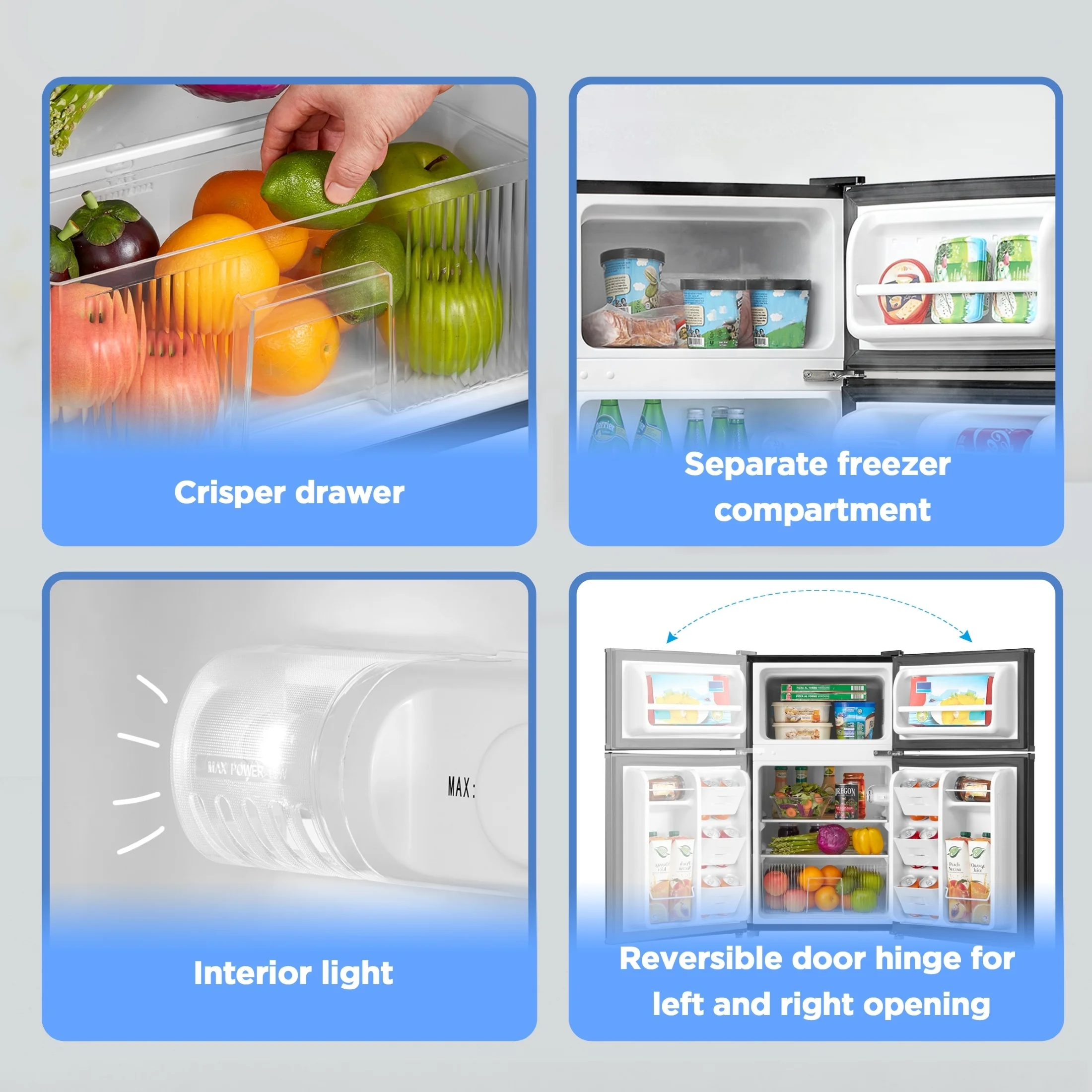 3.2 Cu. ft. 2-Door Refrigerator with Freezer, Stainless Steel Look - Image 4