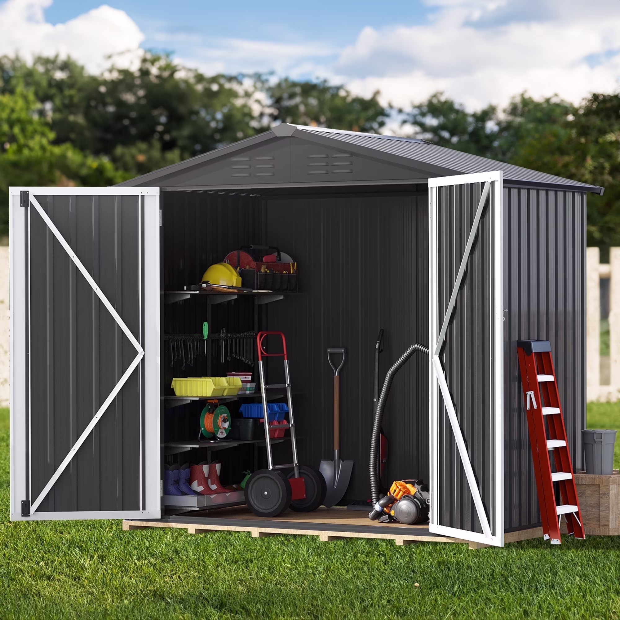 6x4 FT Outdoor Storage Shed, Large Metal Tool Sheds, Heavy Duty Storage House with Lockable Doors Air Vent for Backyard Patio Lawn(6' x 4'/Dark Gray)