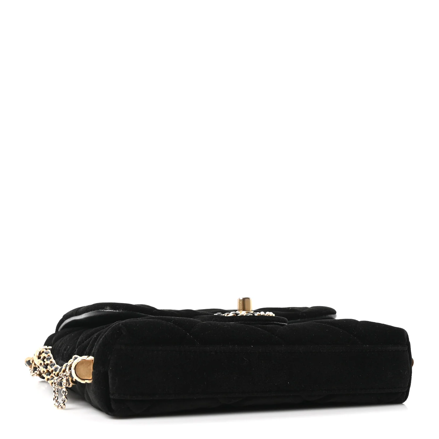 Velvet Quilted Crush On Chains Flap Bag Black