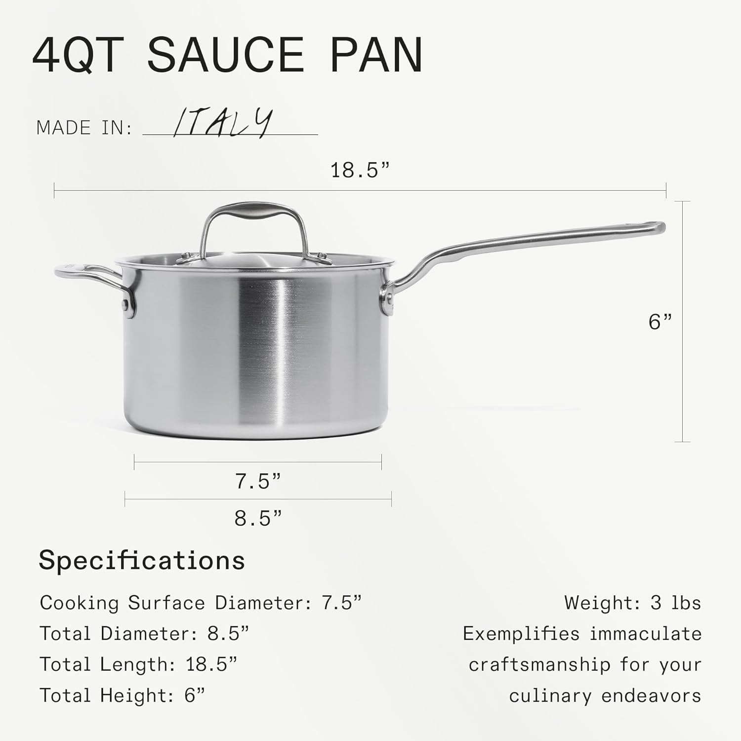 Made In Cookware | 6 Piece Stainless Saucepan Set | 5 Ply Clad | Includes Stainless Steel Saucepans and Saucier with Lid | Professional Cookware | Crafted in Italy
