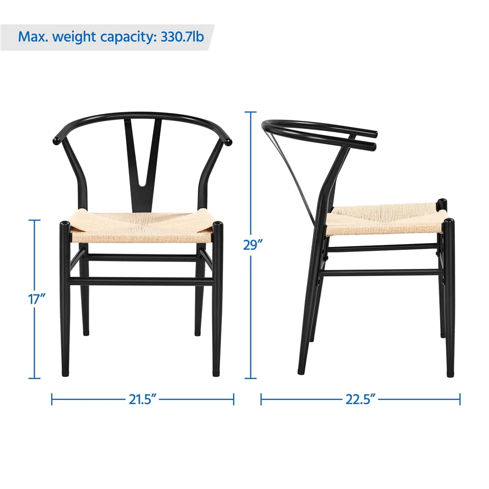 Modern Weave Y-Shaped Dining Chair with Solid Metal Frame, Black(Black) - Image 7