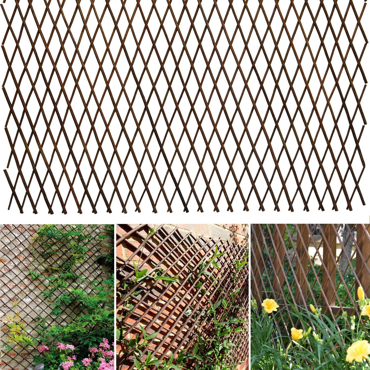 Helprise Expandable Willow Lattice Fence Panel Plant Support Garden Trellis for Climbing Vine Ivy Rose Cucumbers Clematis Outdoors Garden Yard,