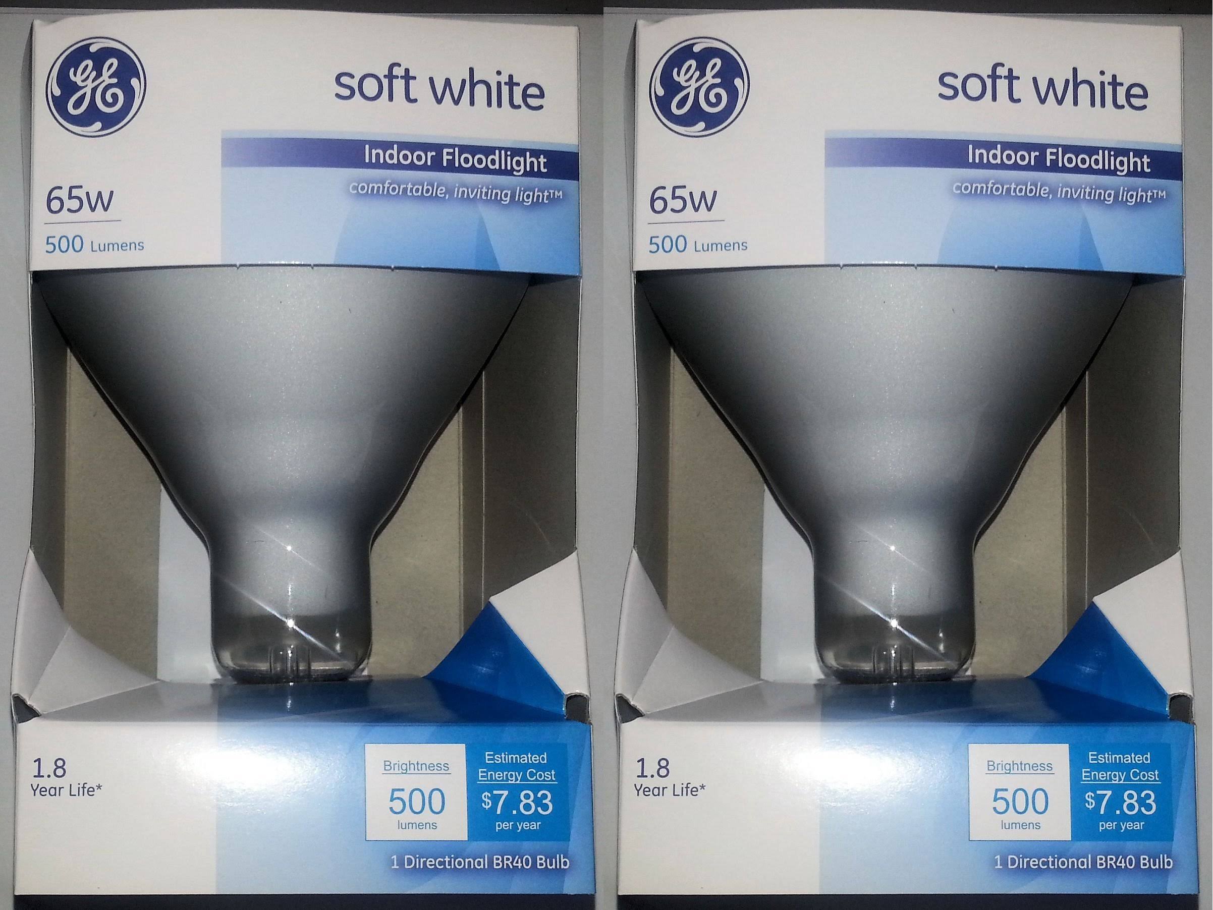 GE 65 Watt Soft White Floodlight BR40 Light Bulb, 2-Pack, Size: Medium
