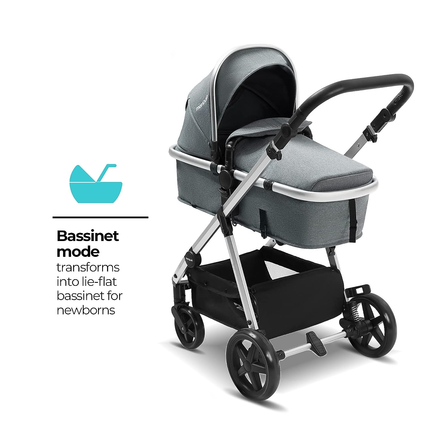 Poussette bébé Mompush Meteor 2 2-en-1 avec nacelle intégrée, compatible avec la plupart des sièges auto pour bébé, adaptateur inclus - Combinaison poussette-nacelle stable, poussette bébé de taille standard pour les sorties en famille