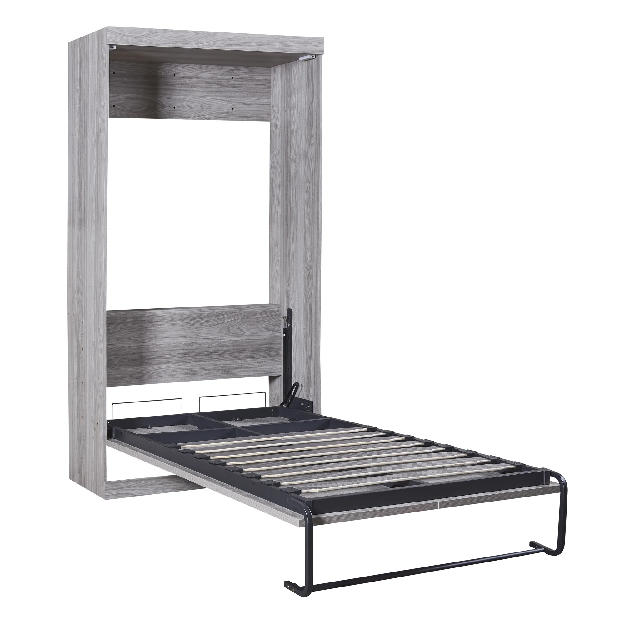 Pine Wood Twin Size Murphy Bed, Convertible Wall Bed into A Cabinet, Gray(Twin/Cabinet) - Image 8