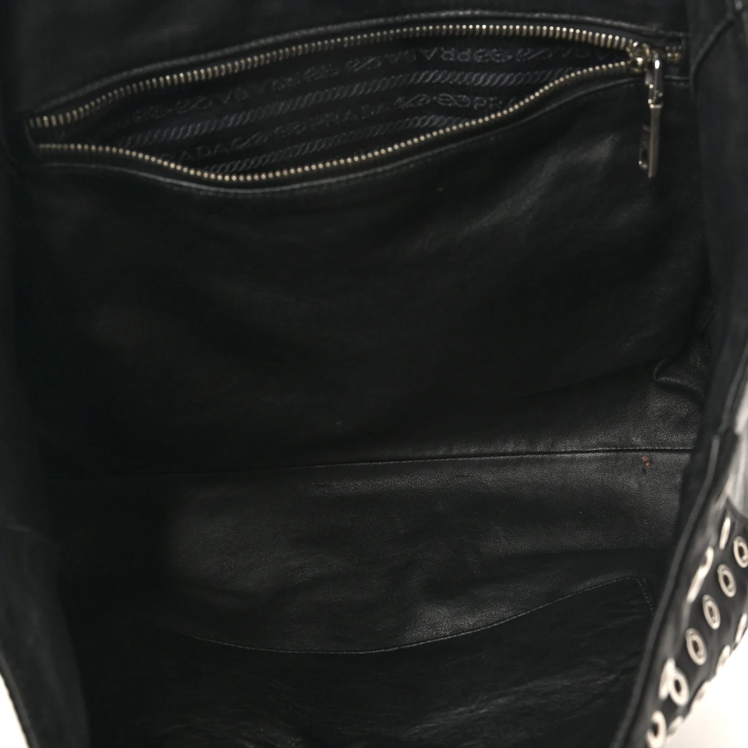 Tessuto Nylon Calfskin Grommet Tote Black