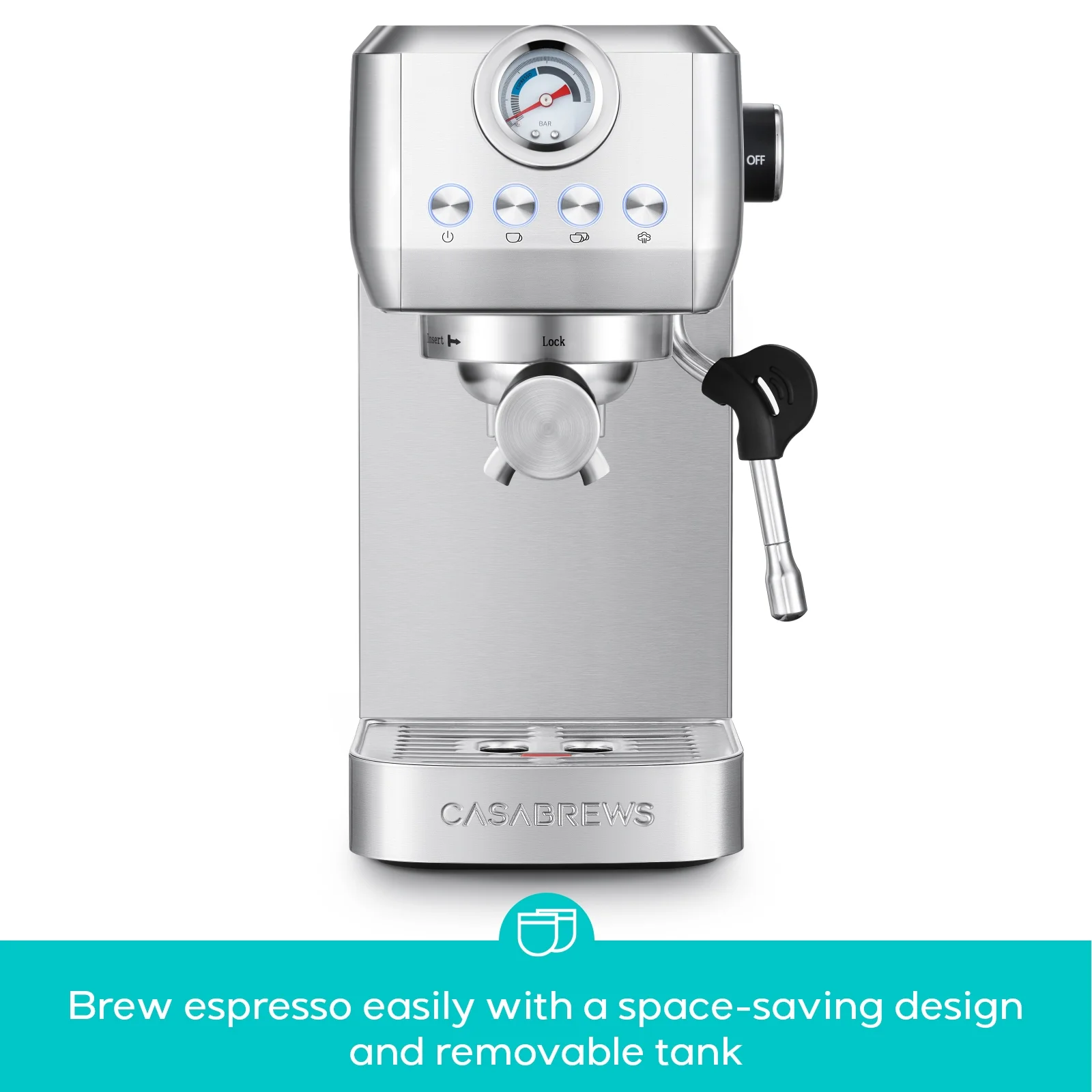 CASABREWS 3700gense, 20 Bar Espresso Machine and Coffee Maker with Milk Frother, Silver