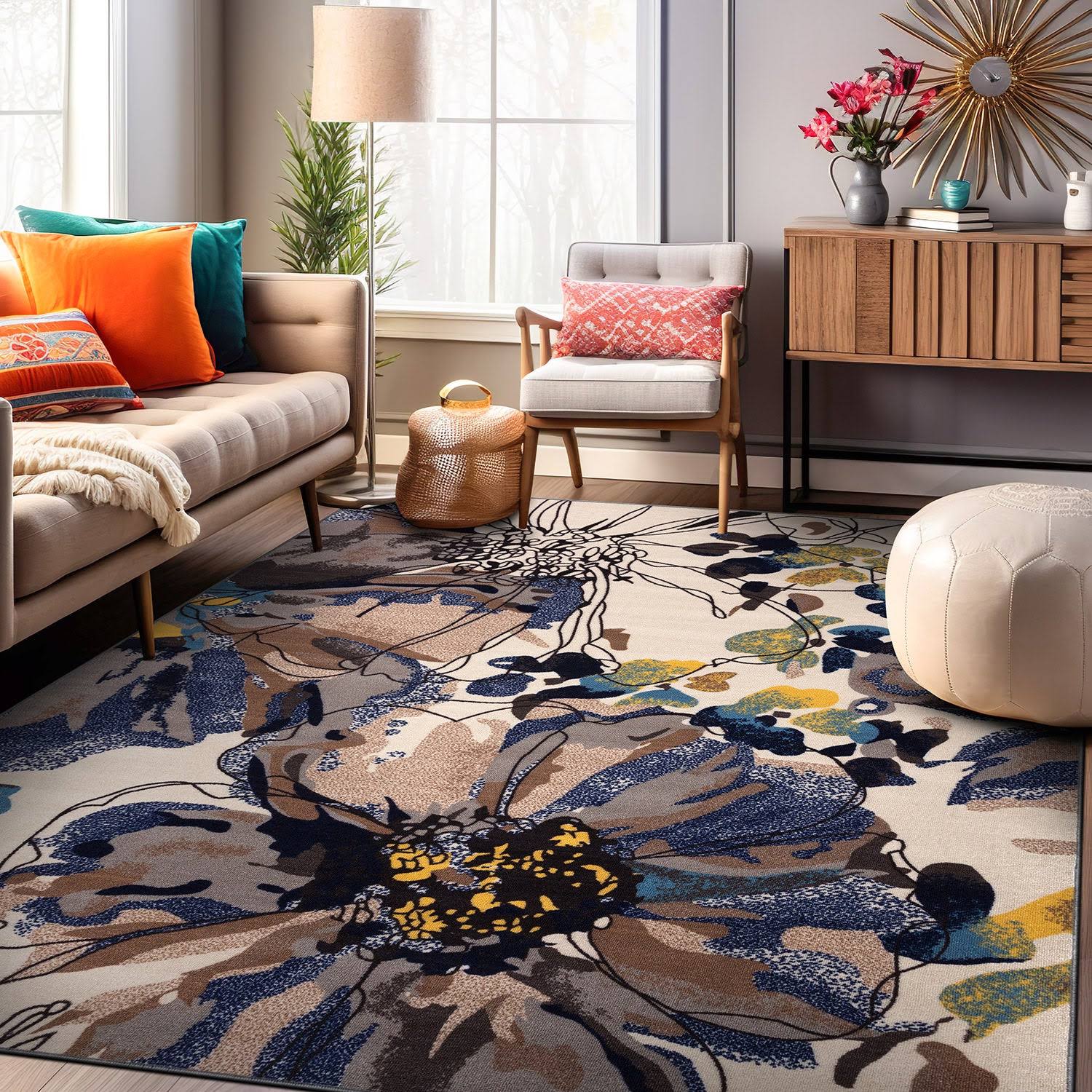 Rugshop Modern Bright Flowers Non-Slip Area Rug 3'3