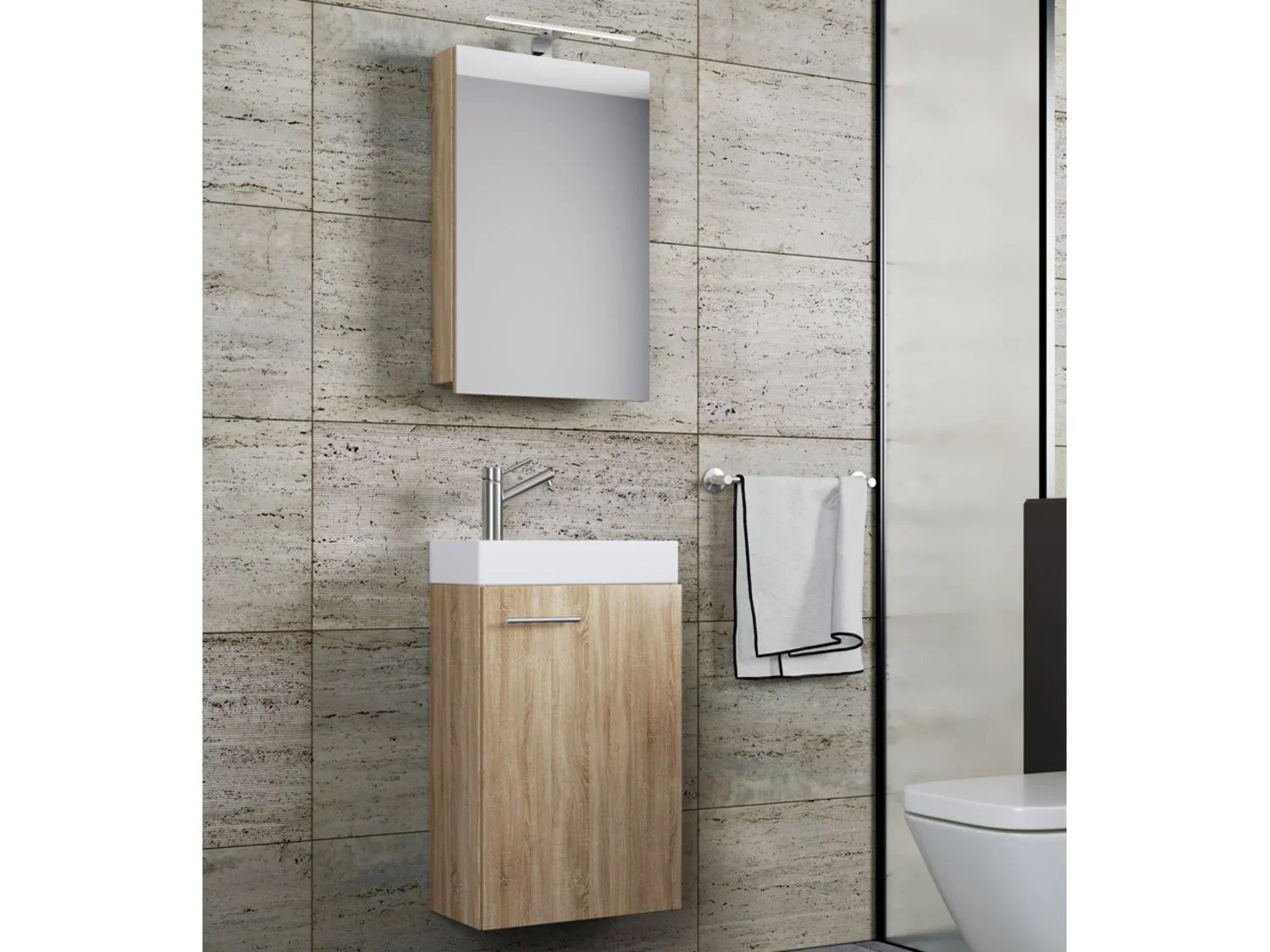 VCM Set d'armoire  glace ou miroir et meuble sous vasque avec lavabo Slito, pour salle de bain