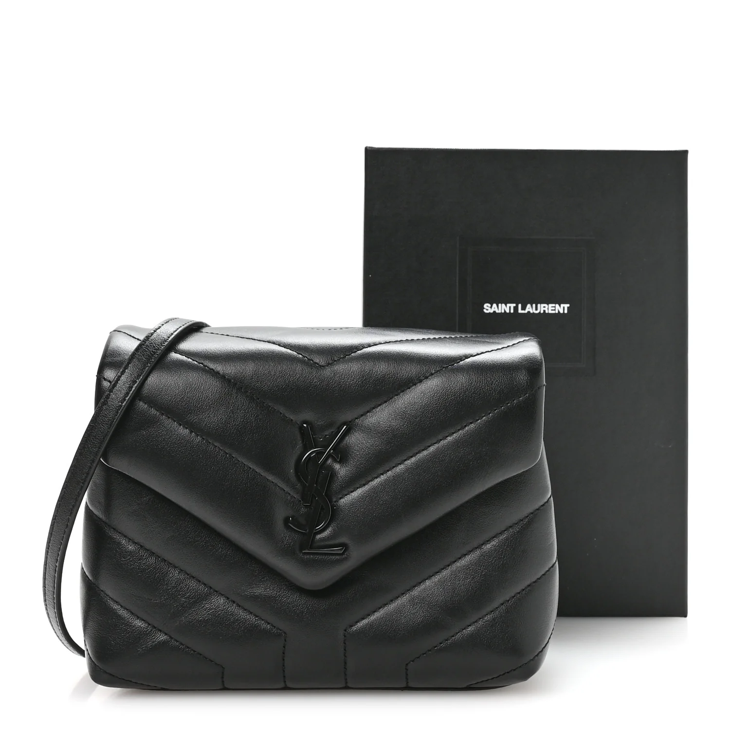 Calfskin Y Quilted Monogram Monochrome Toy Loulou Crossbody Bag Black