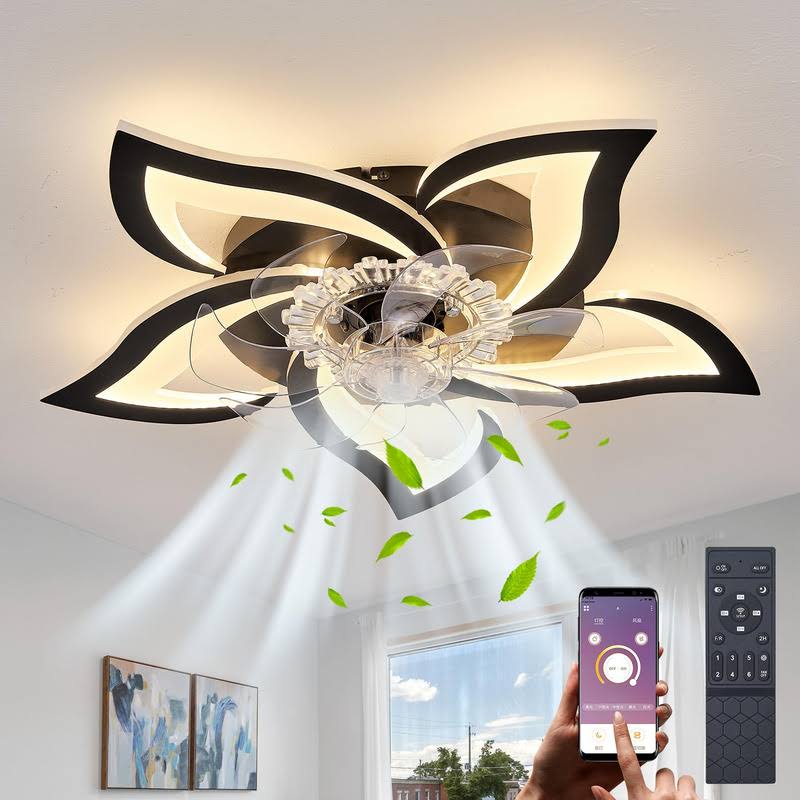 Ekjkldo Ceiling Fans with Lights Remote Control Ceiling Light Fixture, 3 Colors Low Profile Ceiling Fan with Light, Modern Ceiling Fan, Flush Mount