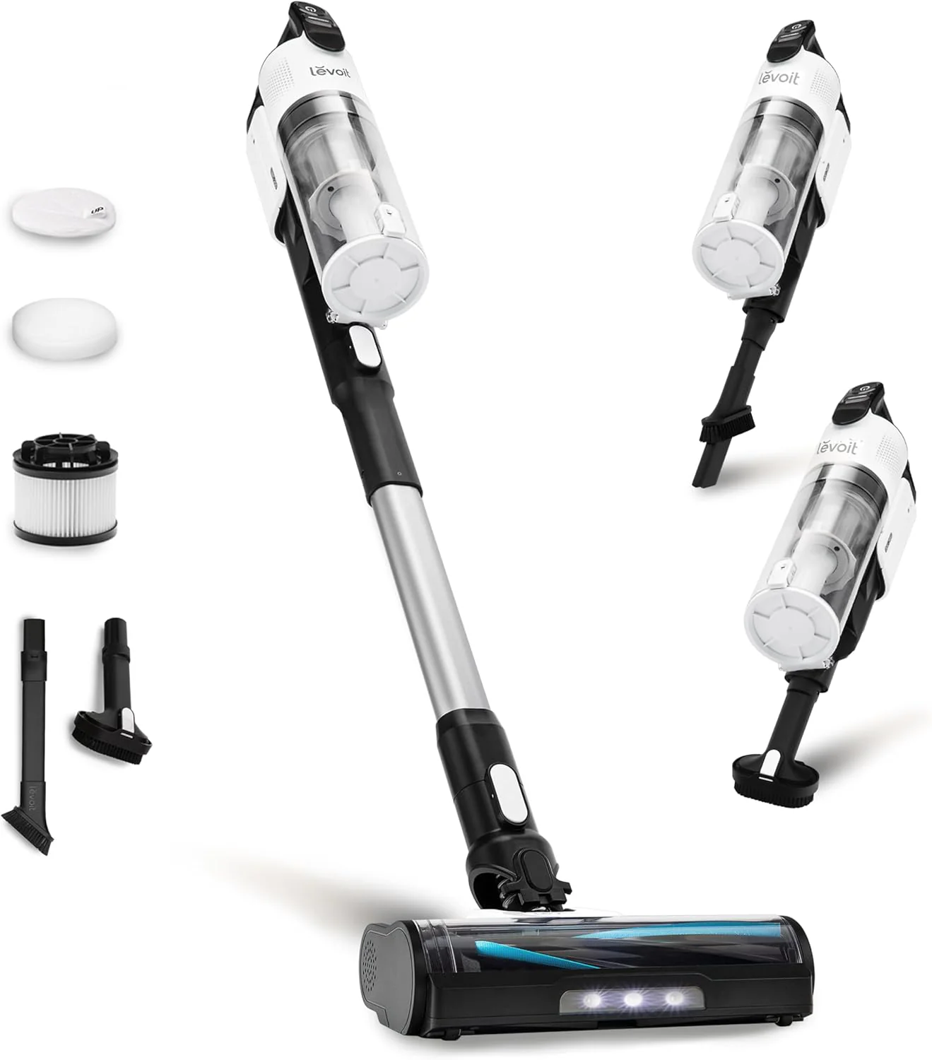 Aspirateur balai sans fil LEVOIT avec filtre HEPA, conception anti-enchevêtrement, jusqu'à 60 minutes d'autonomie, aspiration puissante, léger, mini-brosse motorisée, pour tapis, sols durs et poils d'animaux, LVAC-300