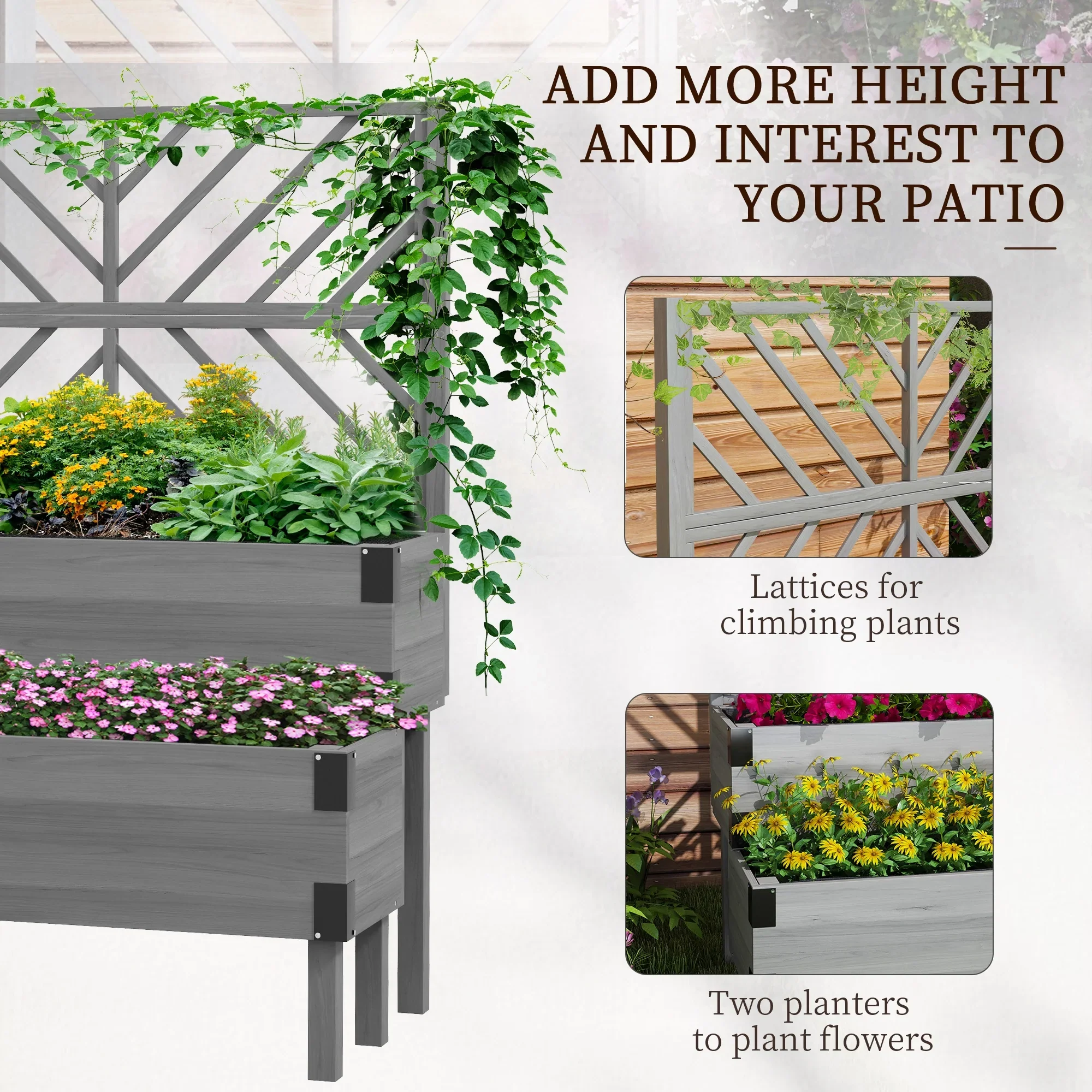 Outsunny 2 Tier Trellis Planter, 47.2�?x 15.7�?x 31.5�? Natural, Wood Garden Planter Box