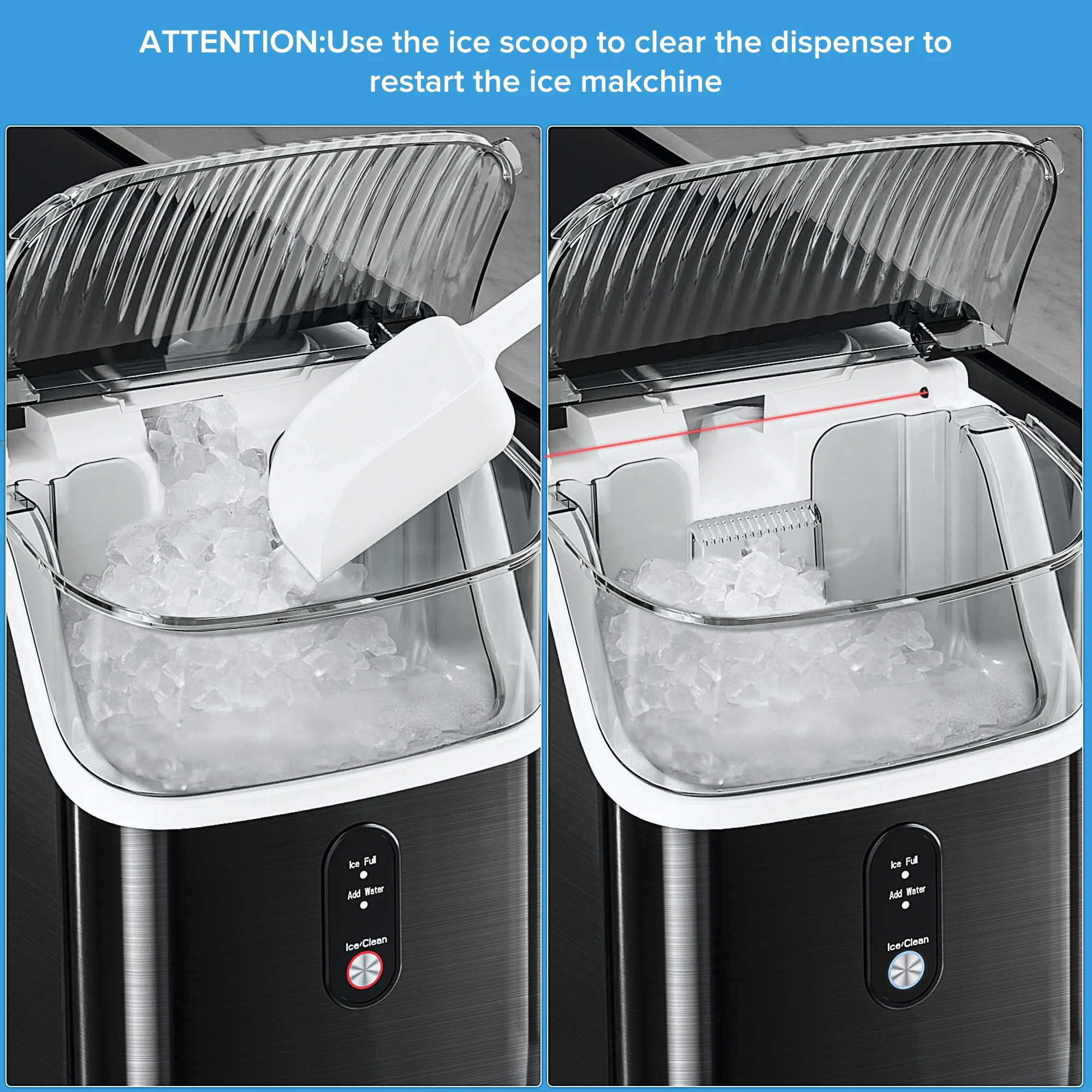 Nugget Ice Maker Countertop, Pebble Ice Maker Machine with 35lbs/24H Soft Ice, Self Cleaning, for Home/Kitchen/Office (Black)(Black) Image 8