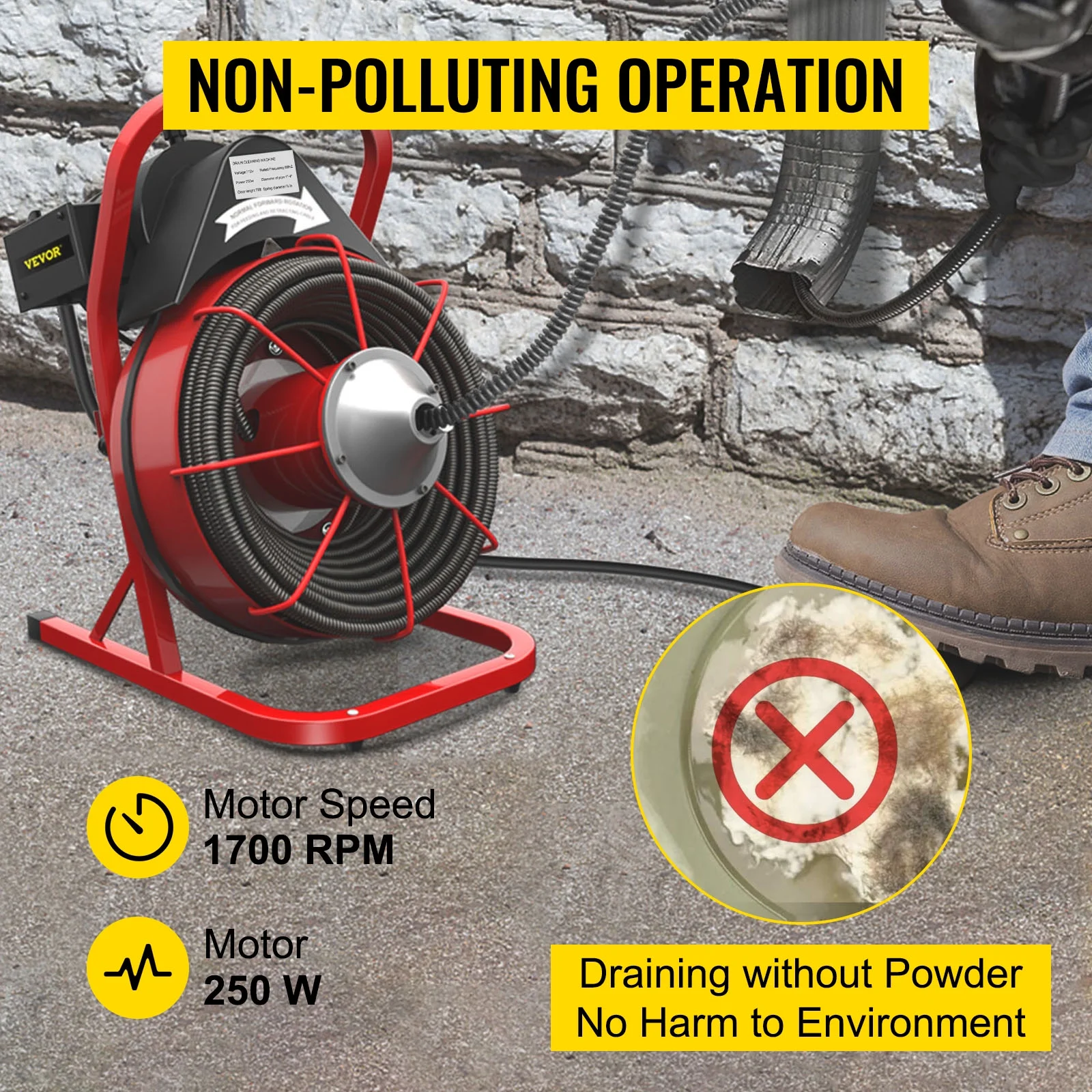 Drain Cleaning Machine 75ft x 3/8 in Drain Cleaner Machines 250W Electric Drain Auger for 1" to 4" Pipes Electric Drain Snake Sewer Snake Drill w/ Cutters Glove(75ft x 3/8") - Image 7