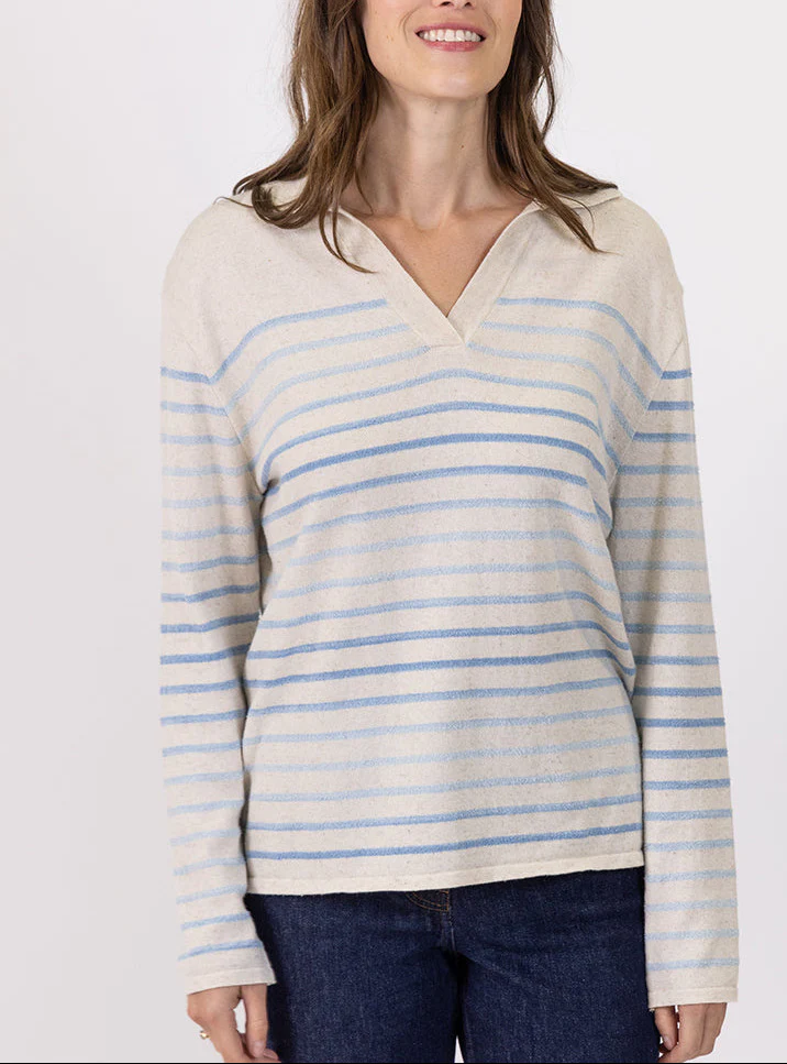 Pull marinière femme en coton raye bleu