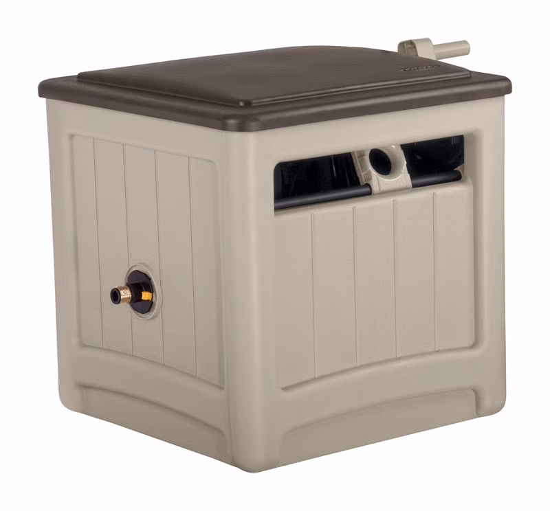 Suncast 225 ft. Smart Tube Wheeled Hideaway Garden Hose Cabinet, Beige