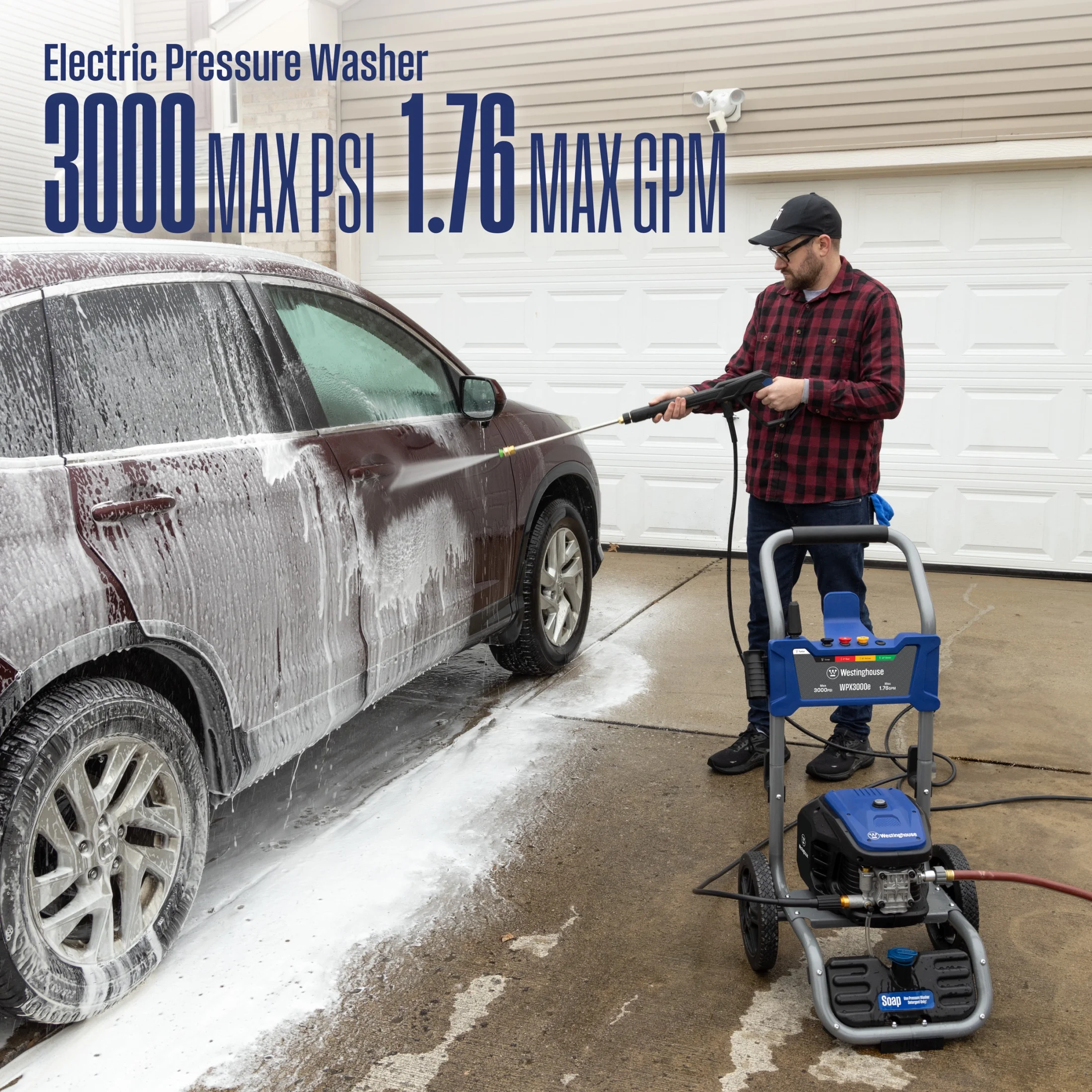 Westinghouse 3000 PSI at 1.76 120 V Electric Cold Pressure Washer, Lightweight