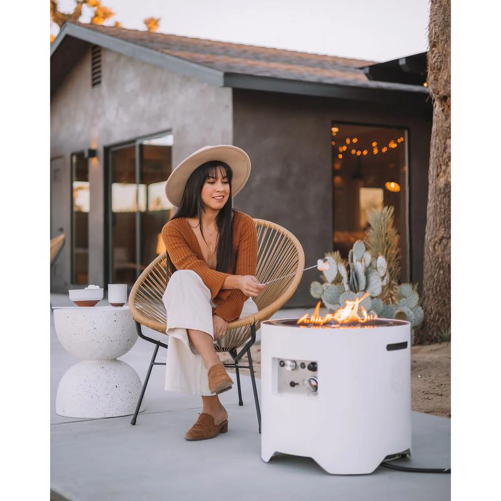 Ukiah Voyager 20 In. W Stainless Steel Round Electric Fire Pit with Sound System