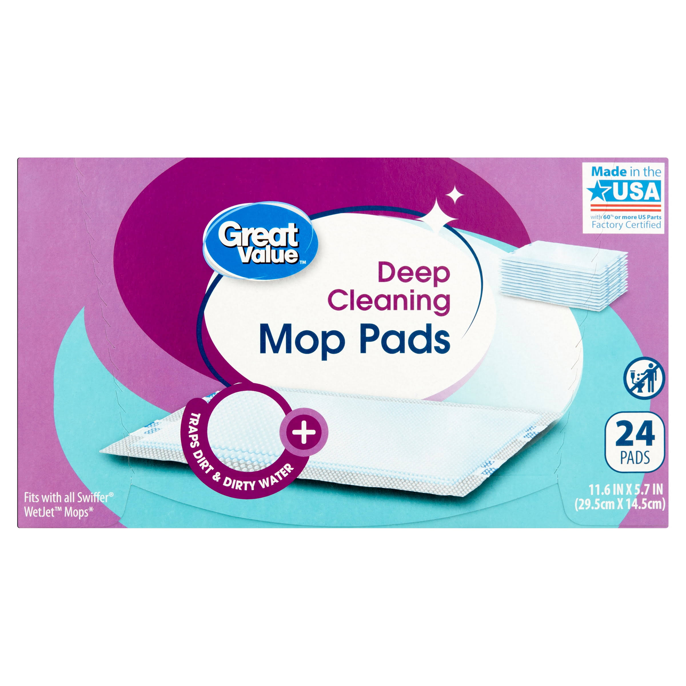 Great Value Deep Cleaning Mop Pads, White - 24 count