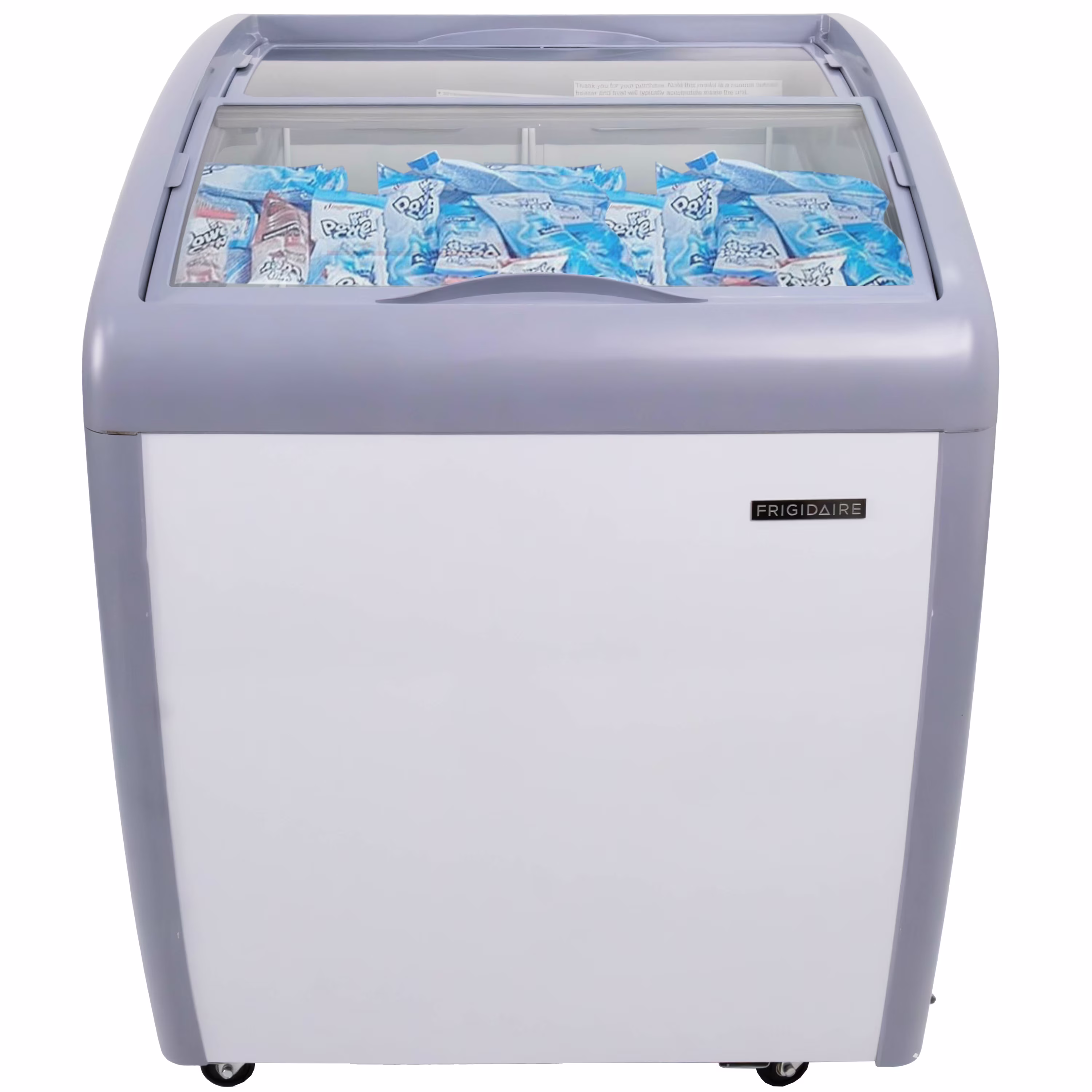 Commercial Chest Freezer for Ice Cream and Frozen Foods, Glass Top Display Storage Case, 4 Cu. Ft. Bin, Rolling Caster Wheels, Adjustable Temperature, Energy Efficient Cooling