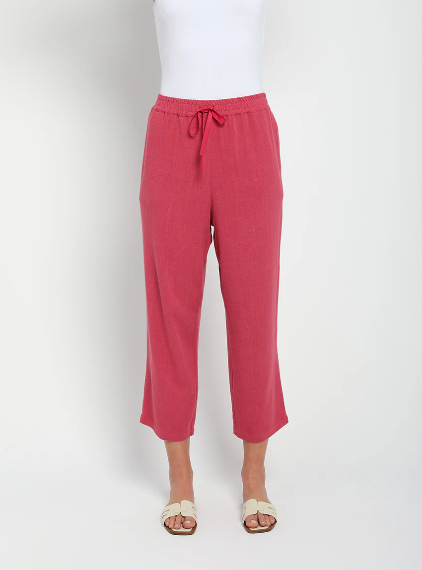 Pantacourt fluide femme en lin rose magenta