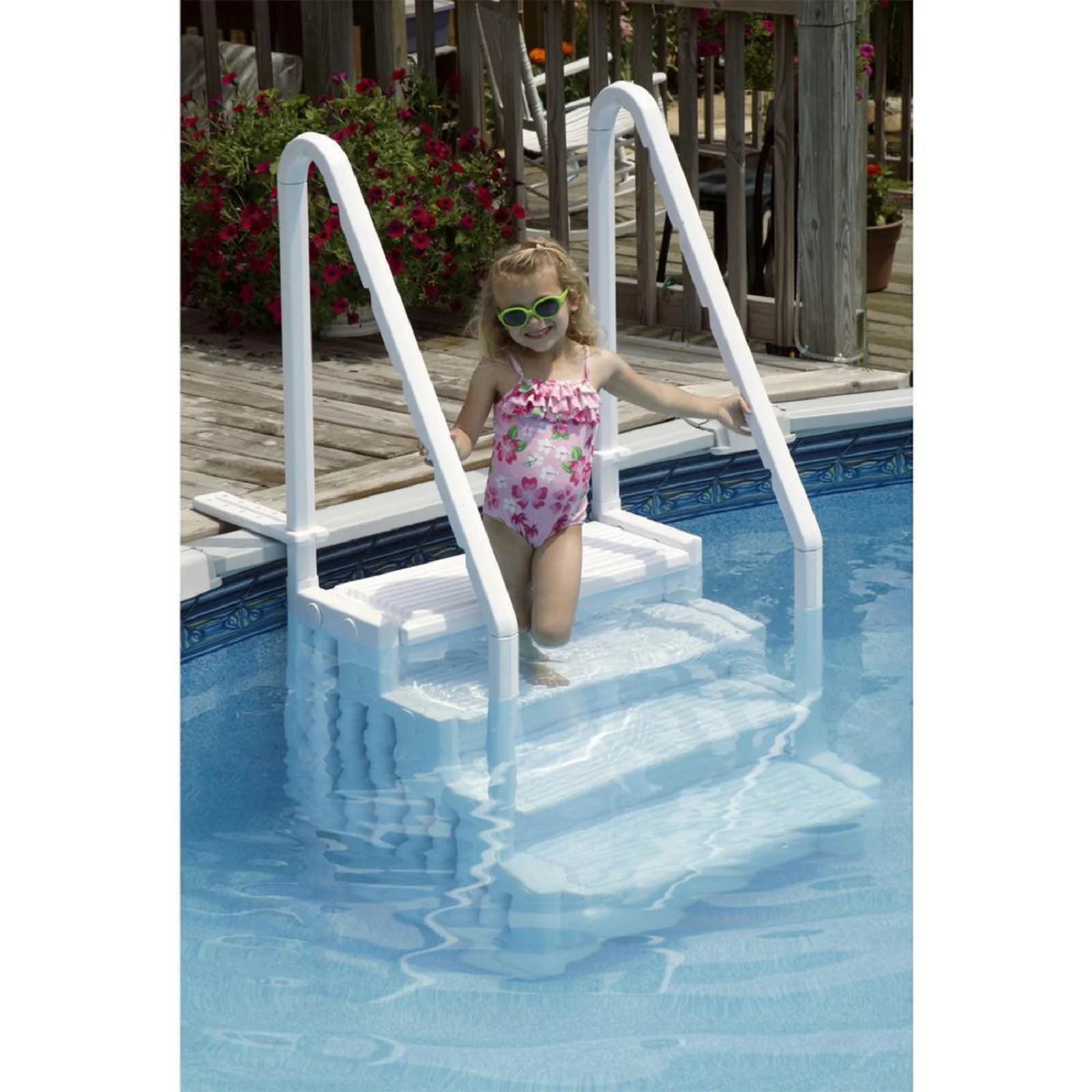 Antigua Step Ladder with Handrails for Above Ground Pools, White(Inpool Step) - Image 3