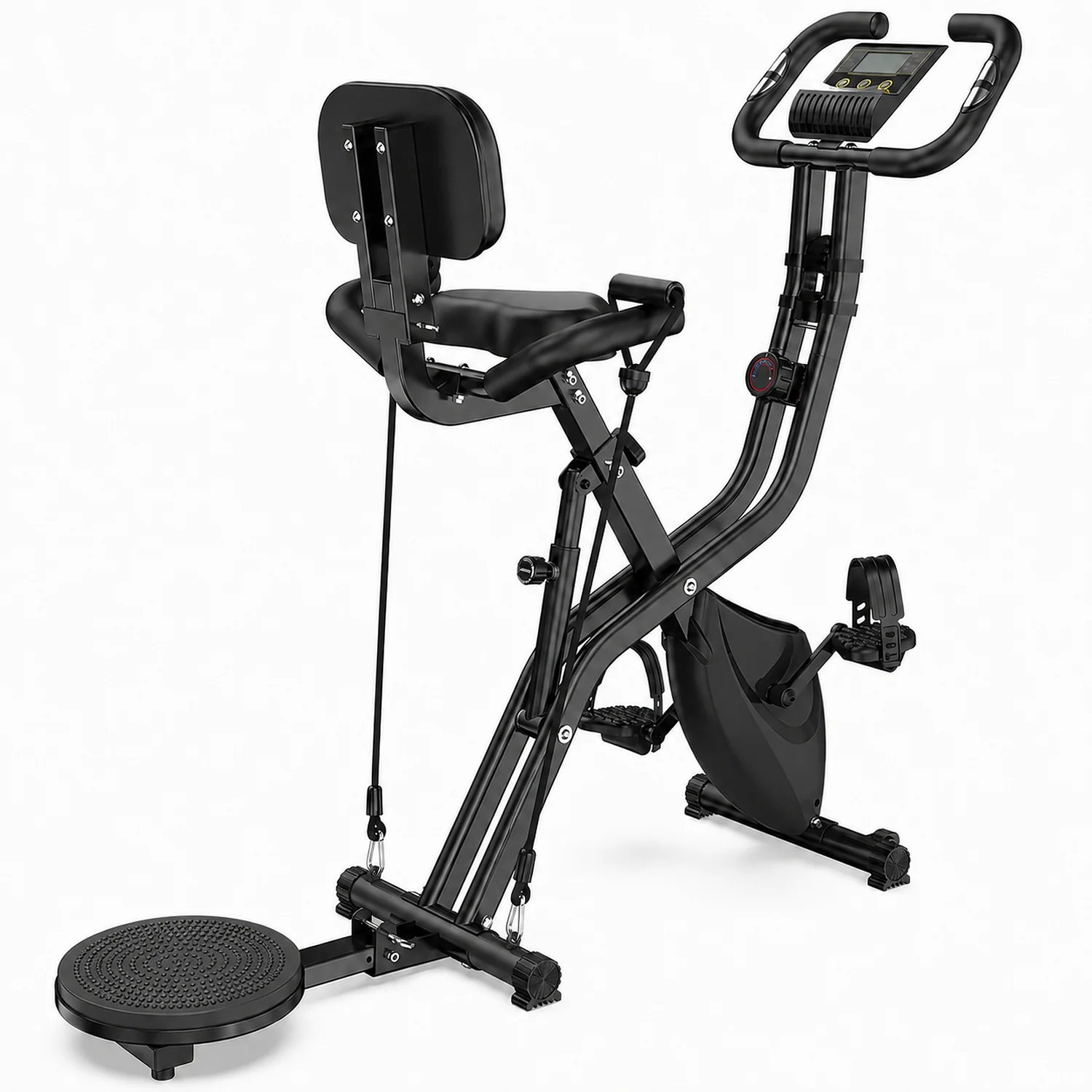 4-in-1 Foldable Magnetic Exercise Bike with Twist Board, Resistance Bands and LCD Monitor, Black
