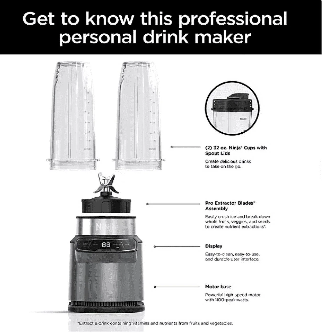 Ninja Nutri - Blender Pro with Auto - Iq, Personal Blender, CL401A