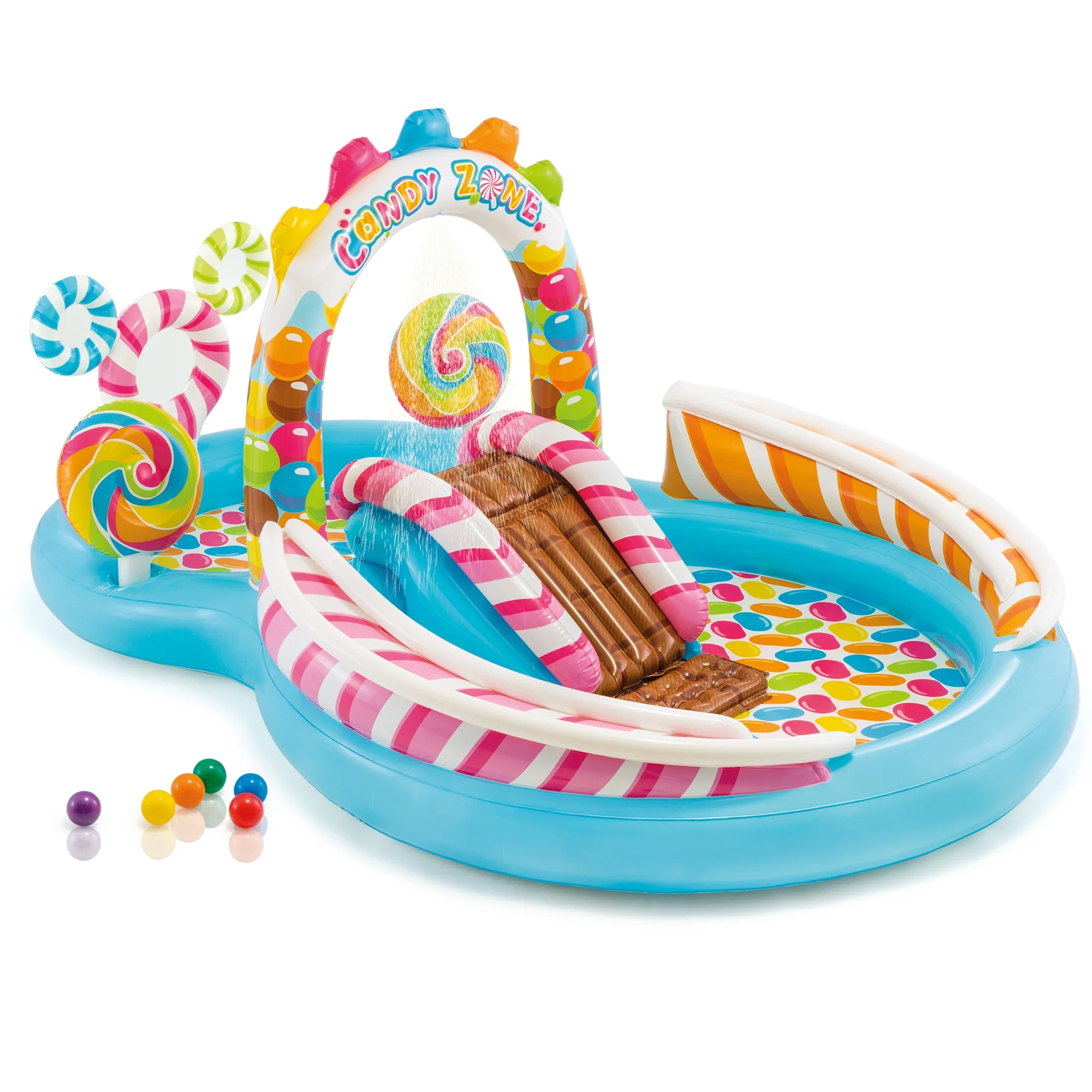 9' x 6' x 51" Inflatable Candy Zone Kiddie Pool with Waterslide (3 Pack) - Image 2