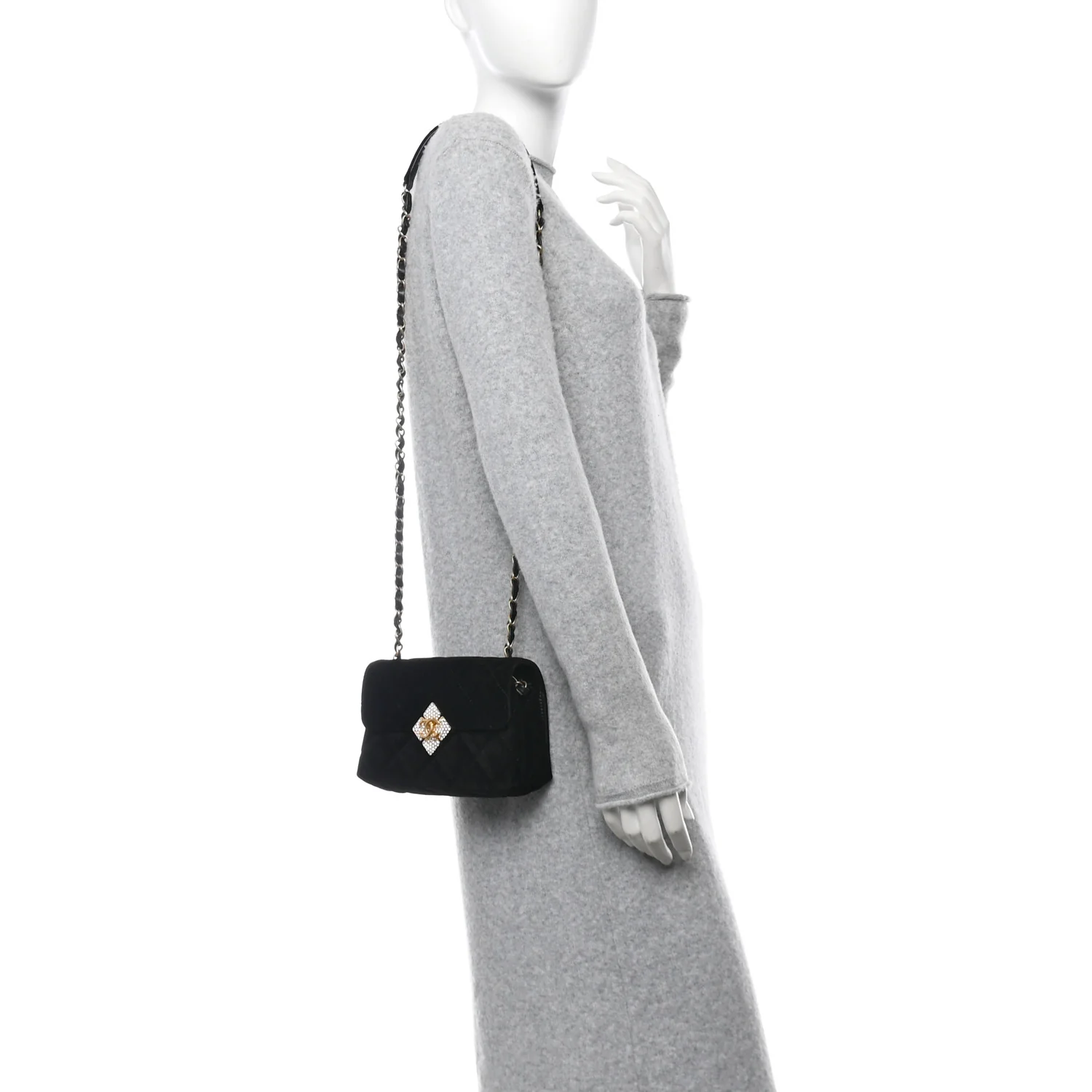 Velvet Strass Diamond Lock Flap Black