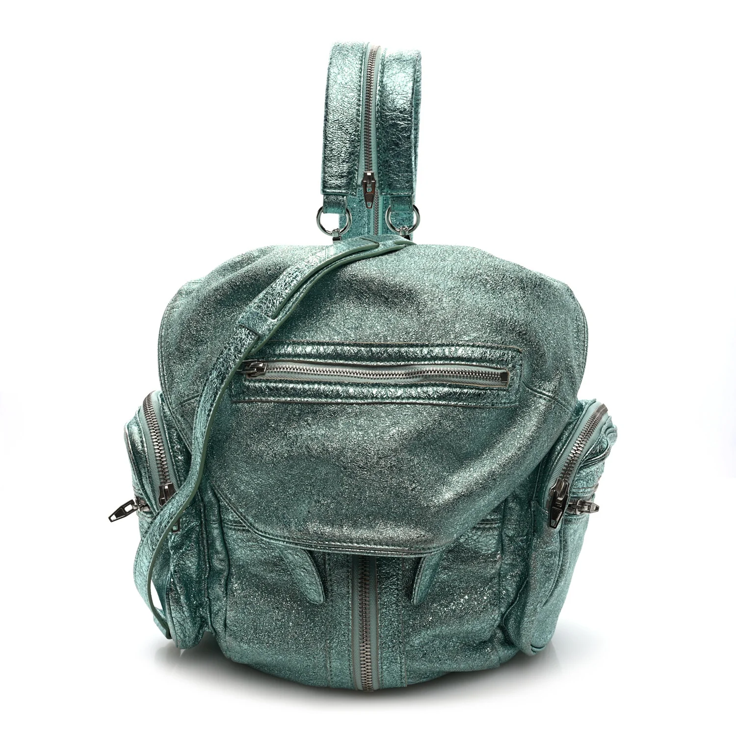 Metallic Calfskin Marti Backpack Bag Light Blue Rhodium Hardware