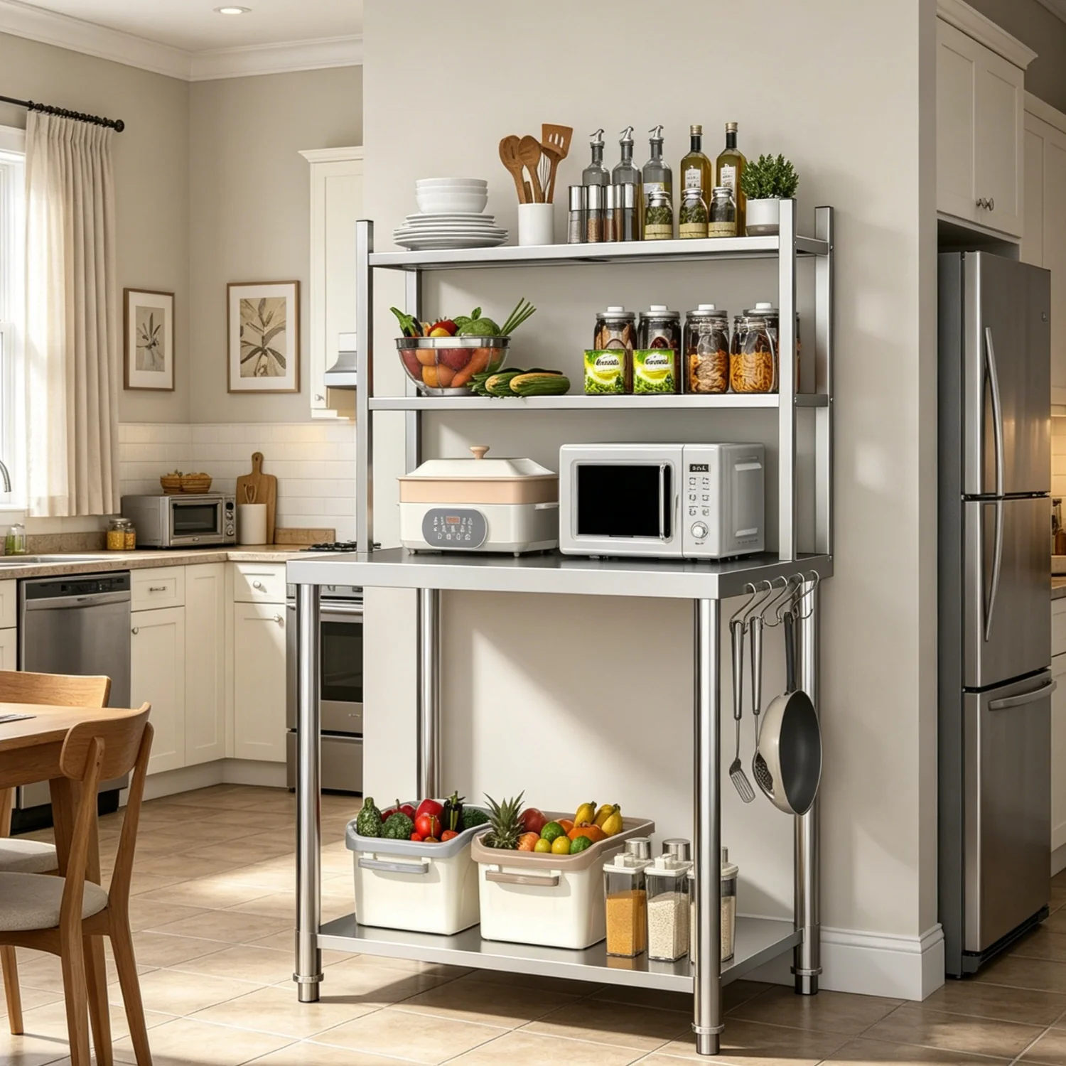 AECOJOY Stainless Steel Table with Overshelves 30