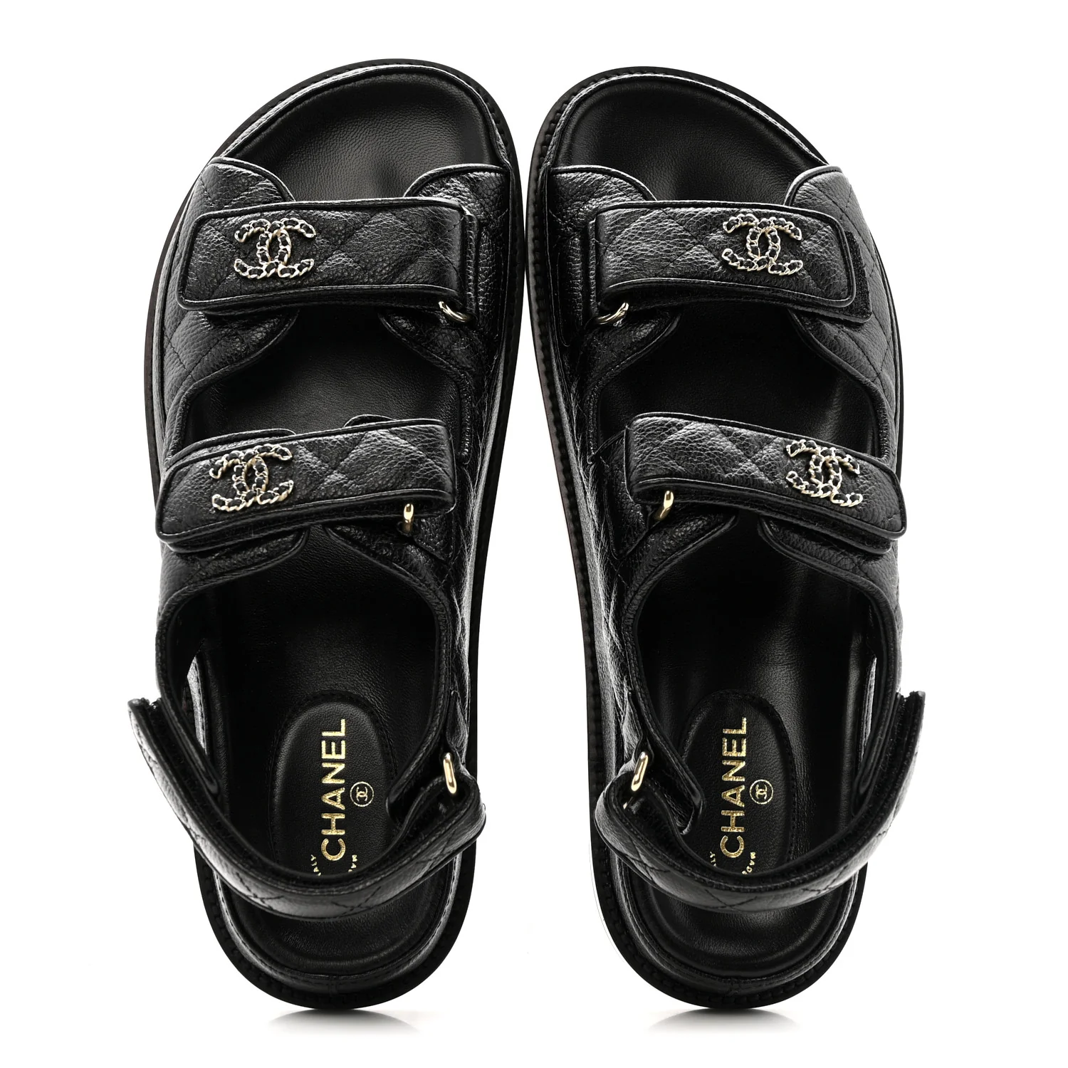 Grained Calfskin Velcro Dad Sandals 38.5 Black