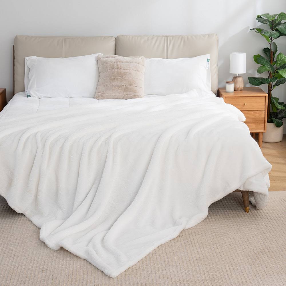 Berkshire Blanket Classic Extra-Fluffy Plush Blanket,Queen Size Bed Blanket,Soft Fuzzy Fluffy Long Hair Blanket for Couch Sofa Bed,True White,90x90