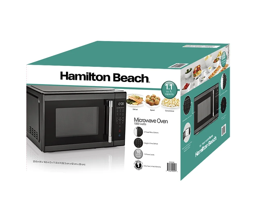 Hamilton Beach 1.1 Cu. Ft. Microwave Oven, Countertop, Black and Stainless Steel