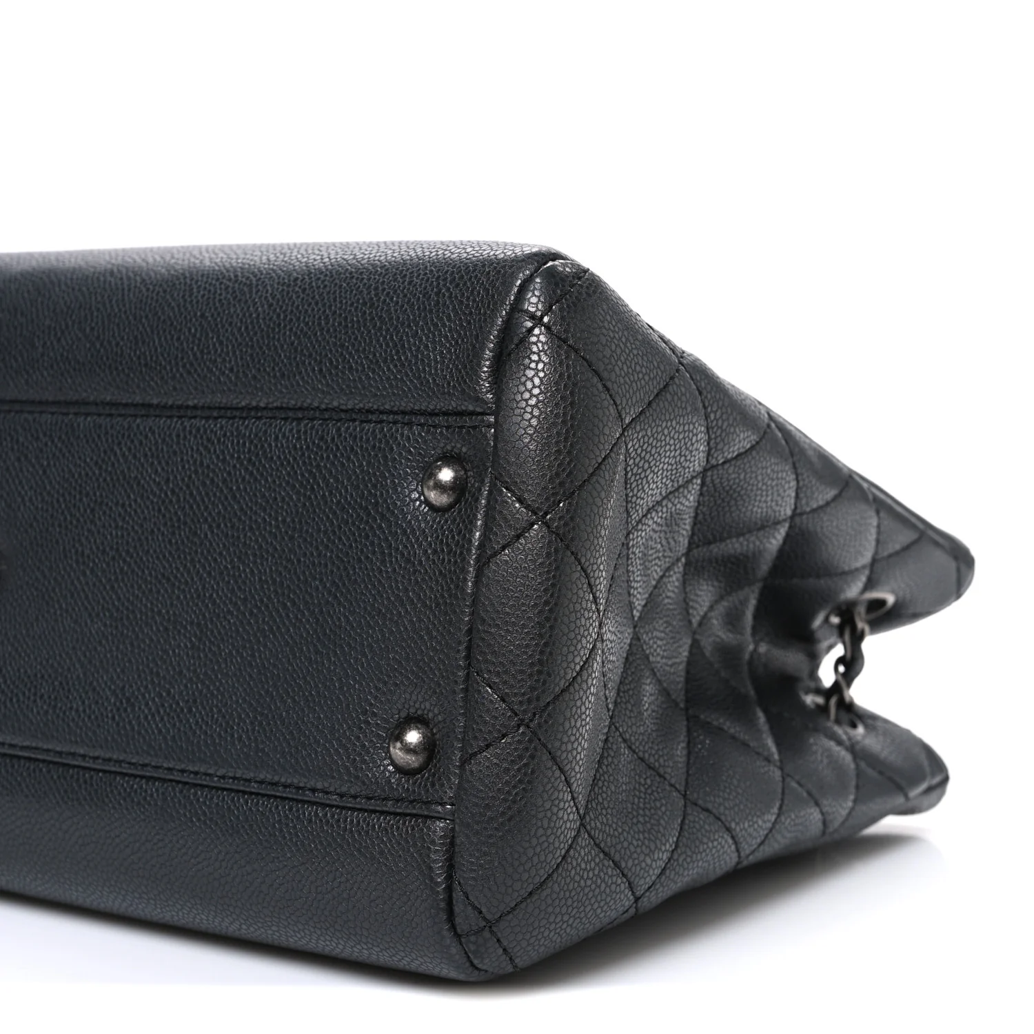 Metallic Grained Calfskin Medium Woven Chain Shopping Bag Black