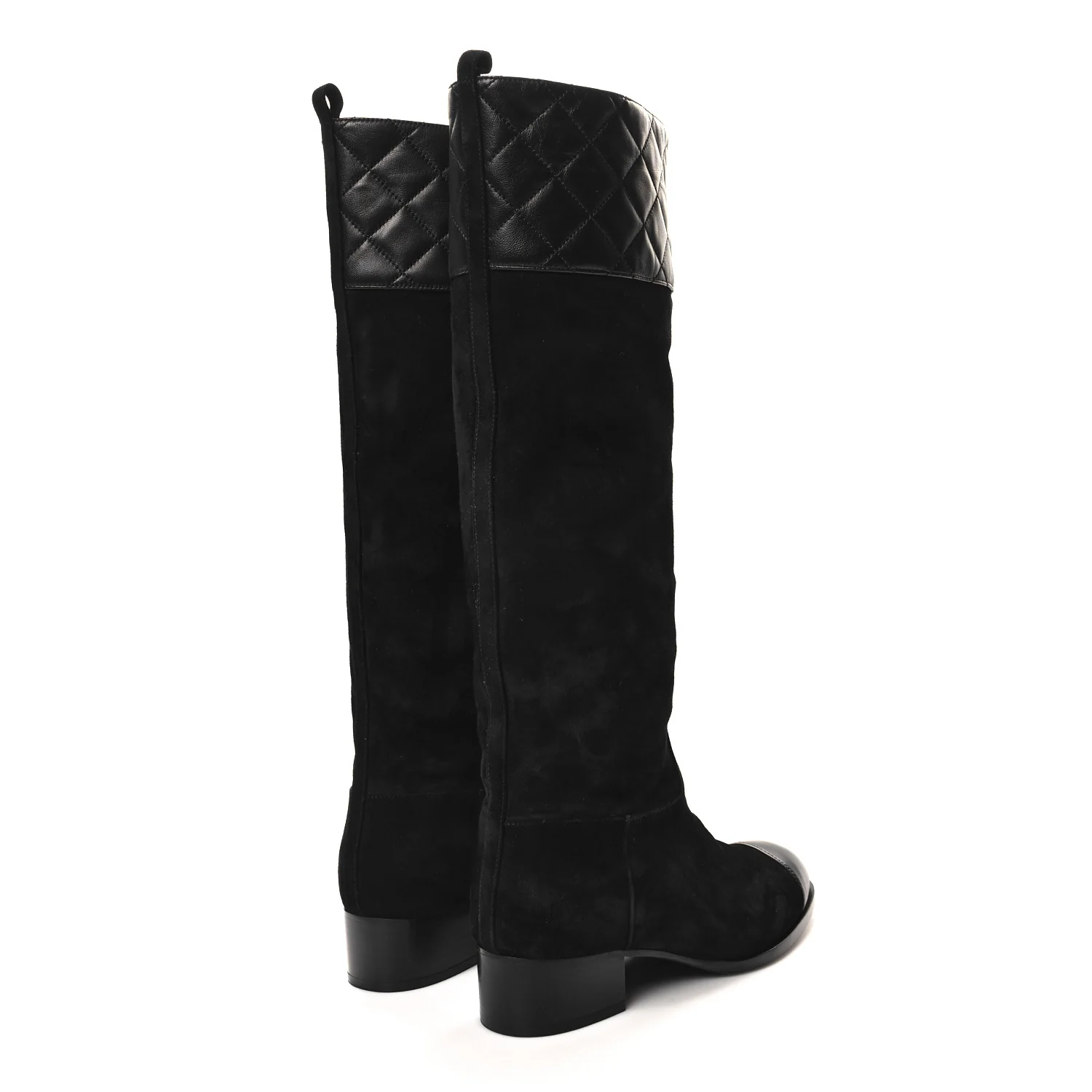Suede Calfskin Lambskin Quilted Knee High Boots 37 Black