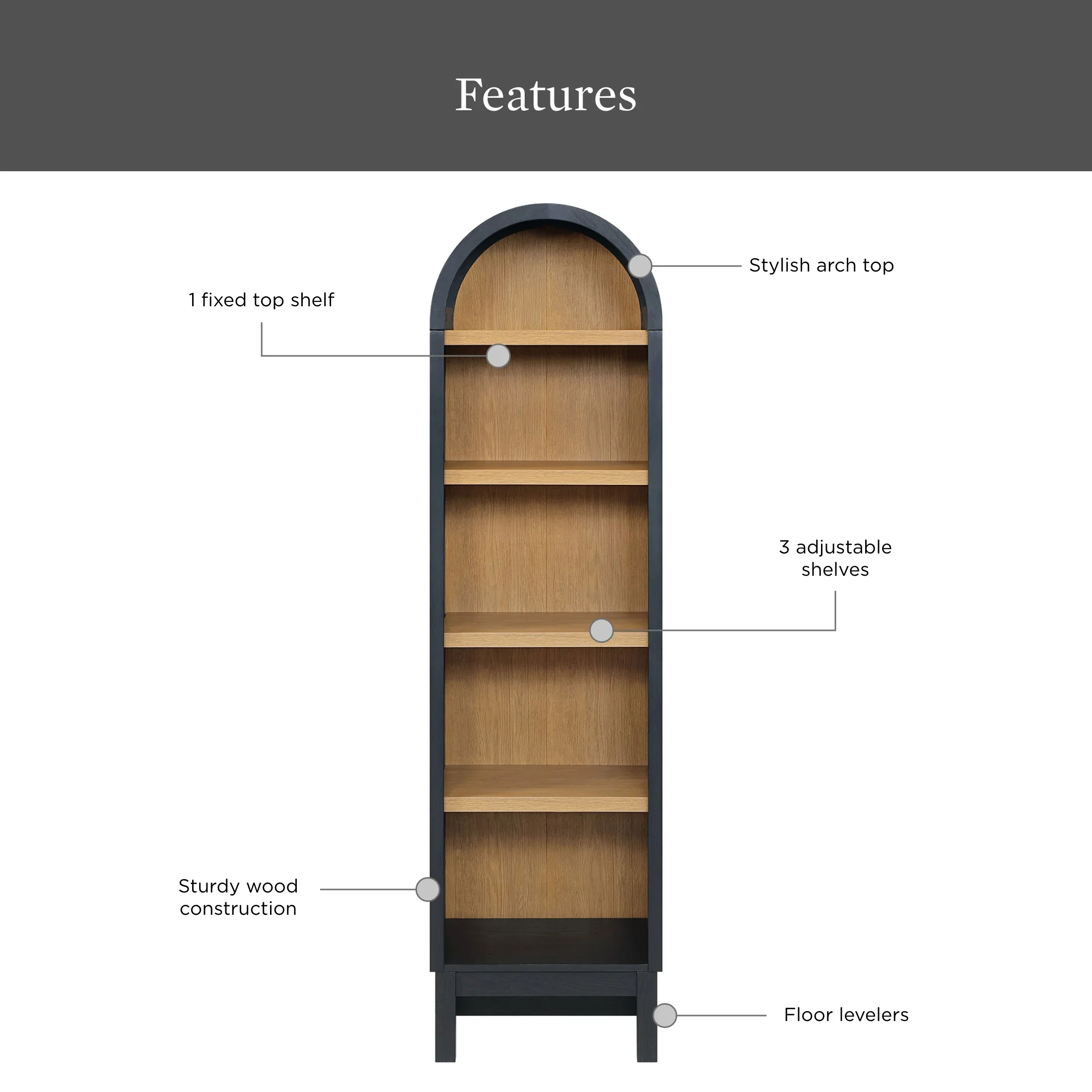 Better Homes & Gardens Juliet Narrow Arch Bookcase, Deep Green and Light Honey