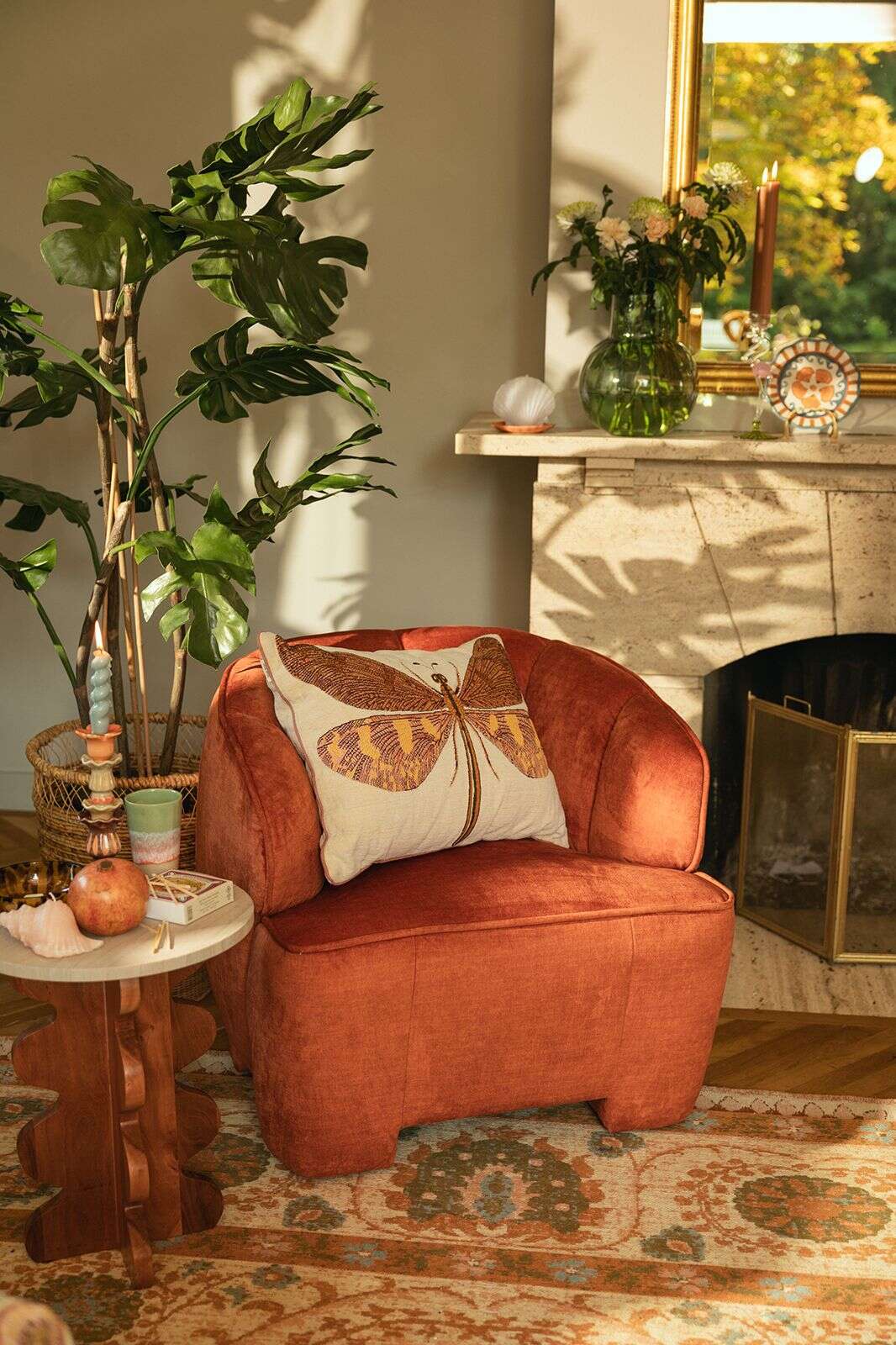 Oranje jacquard kussen dragonfly