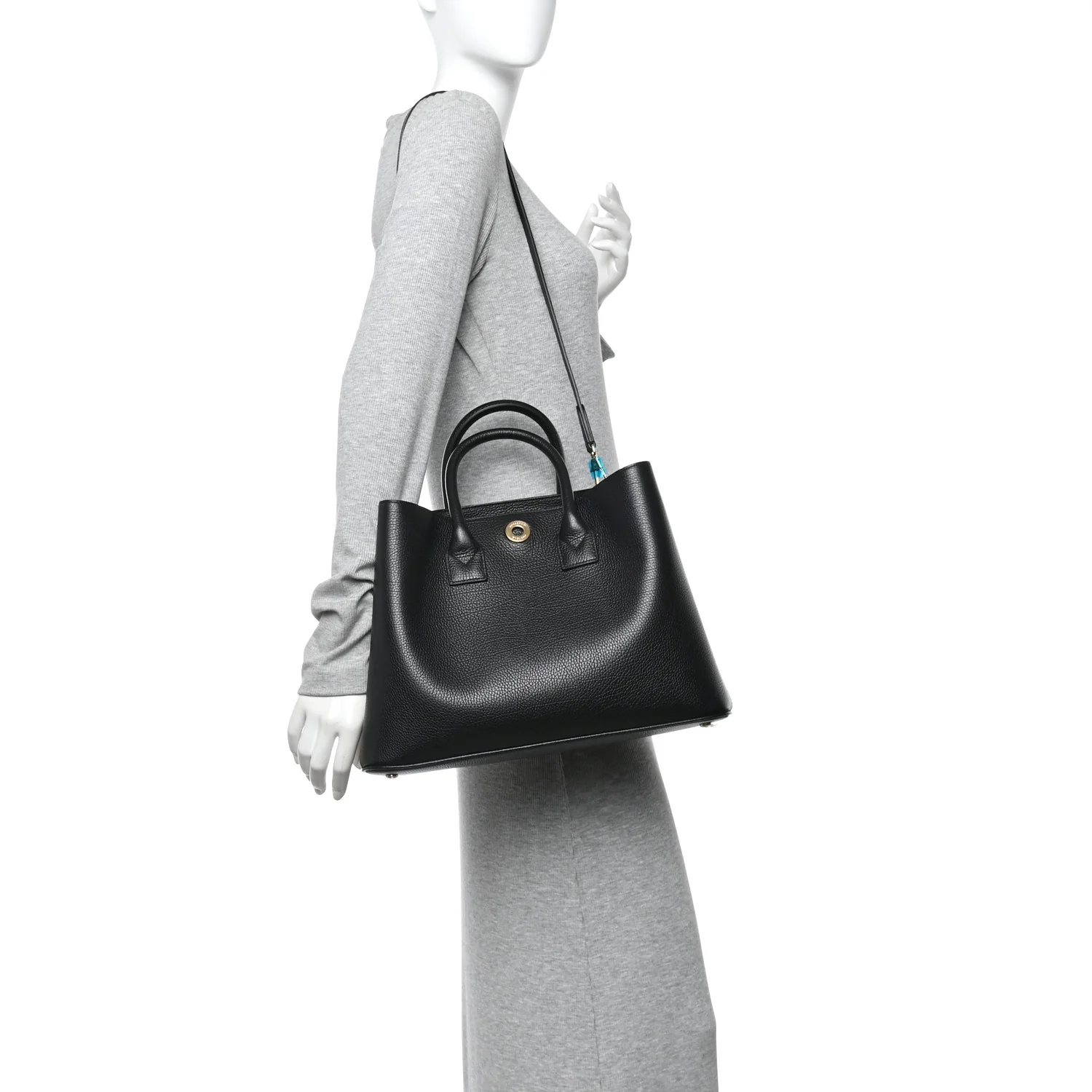 Grainy Calfskin House Check Medium Bermondsey Tote Black