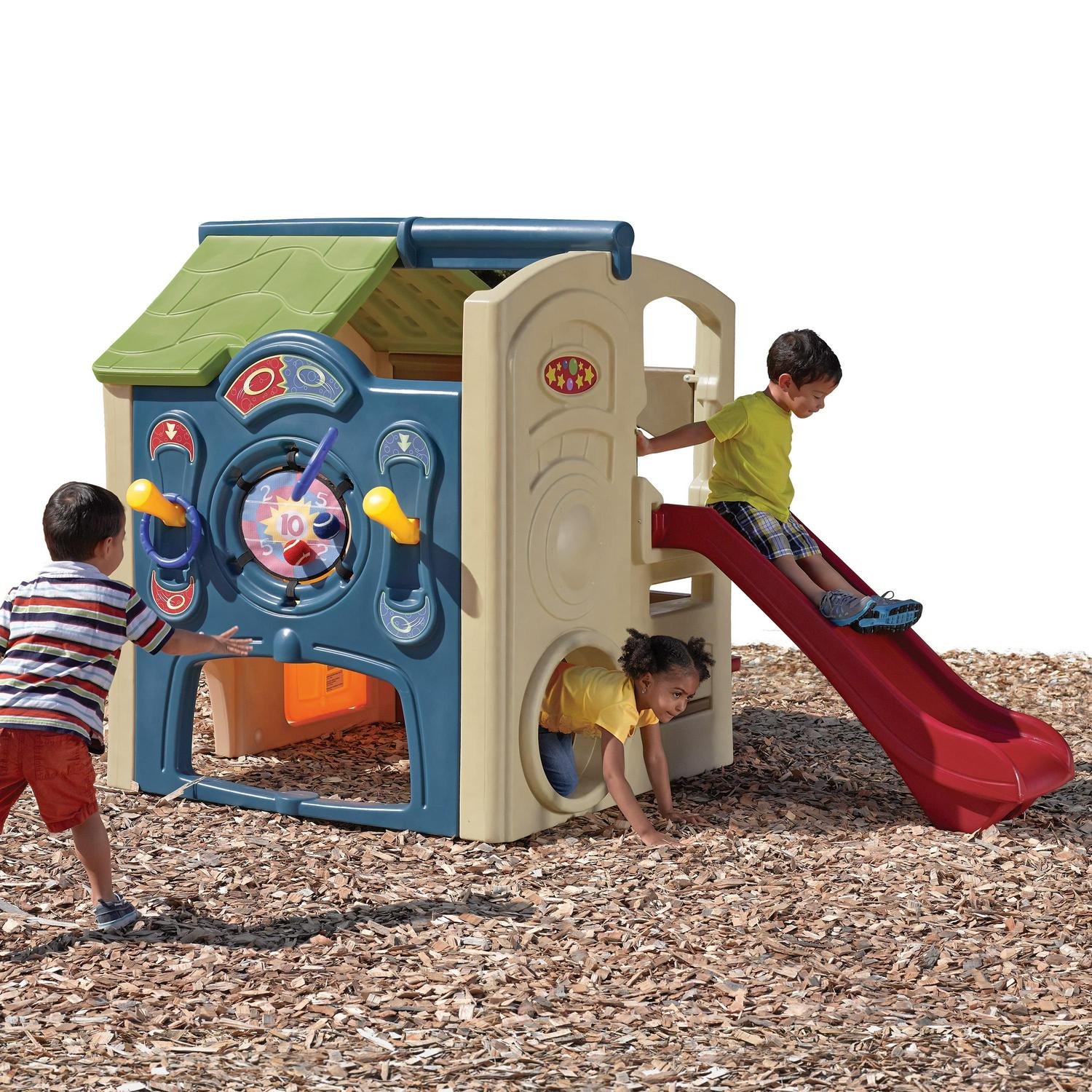 Neighborhood Fun Center Brown Playhouse with Slide Plastic Kids Outdoor Toys Image 6
