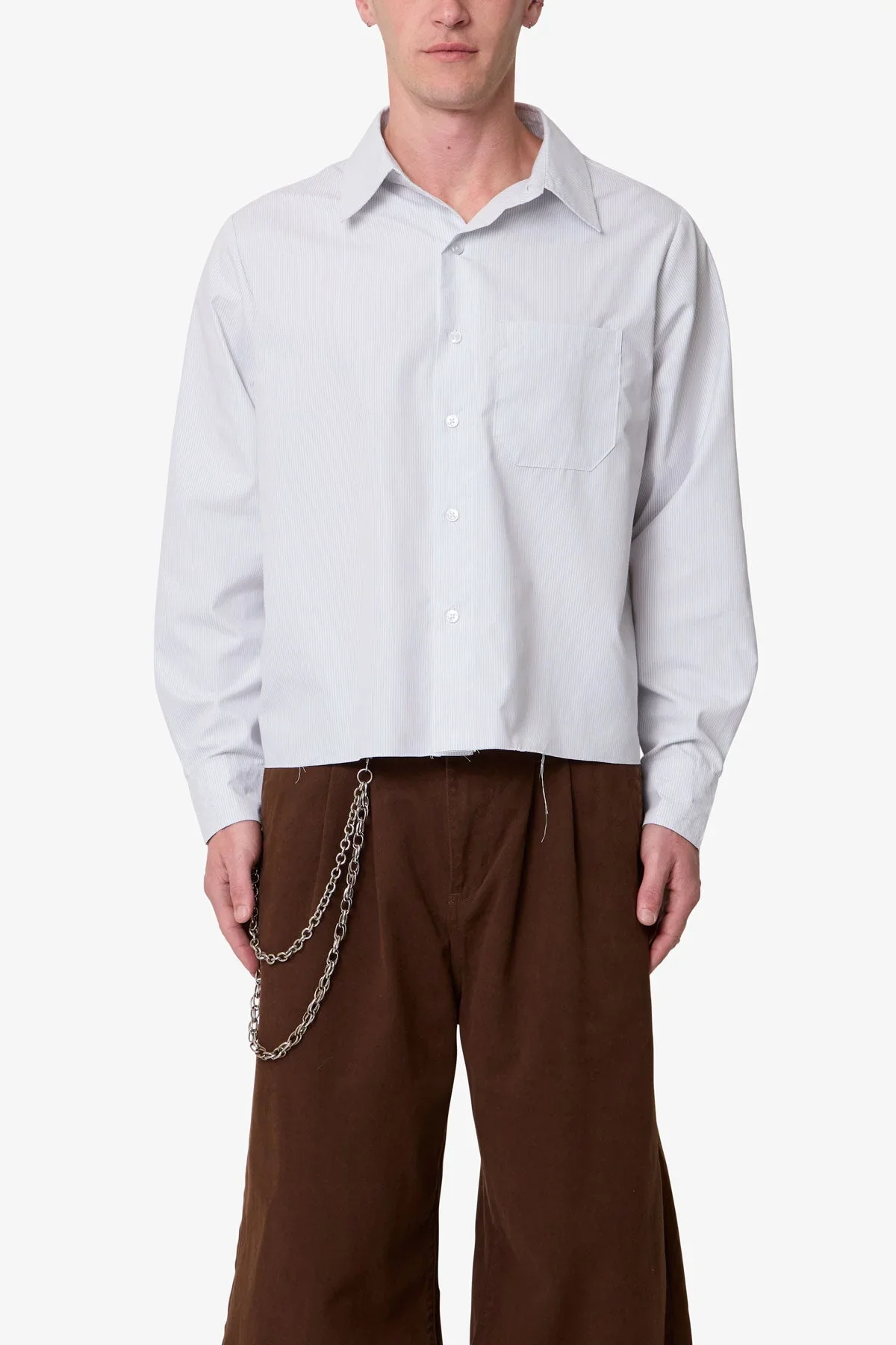 Striped L/S Button Up Shirt - Grey/White