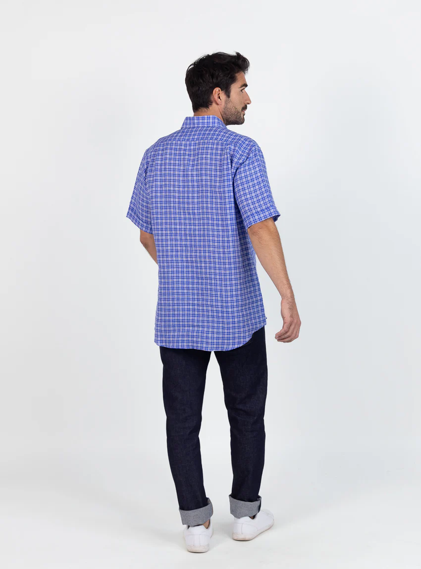 Chemise homme en lin bleu denim
