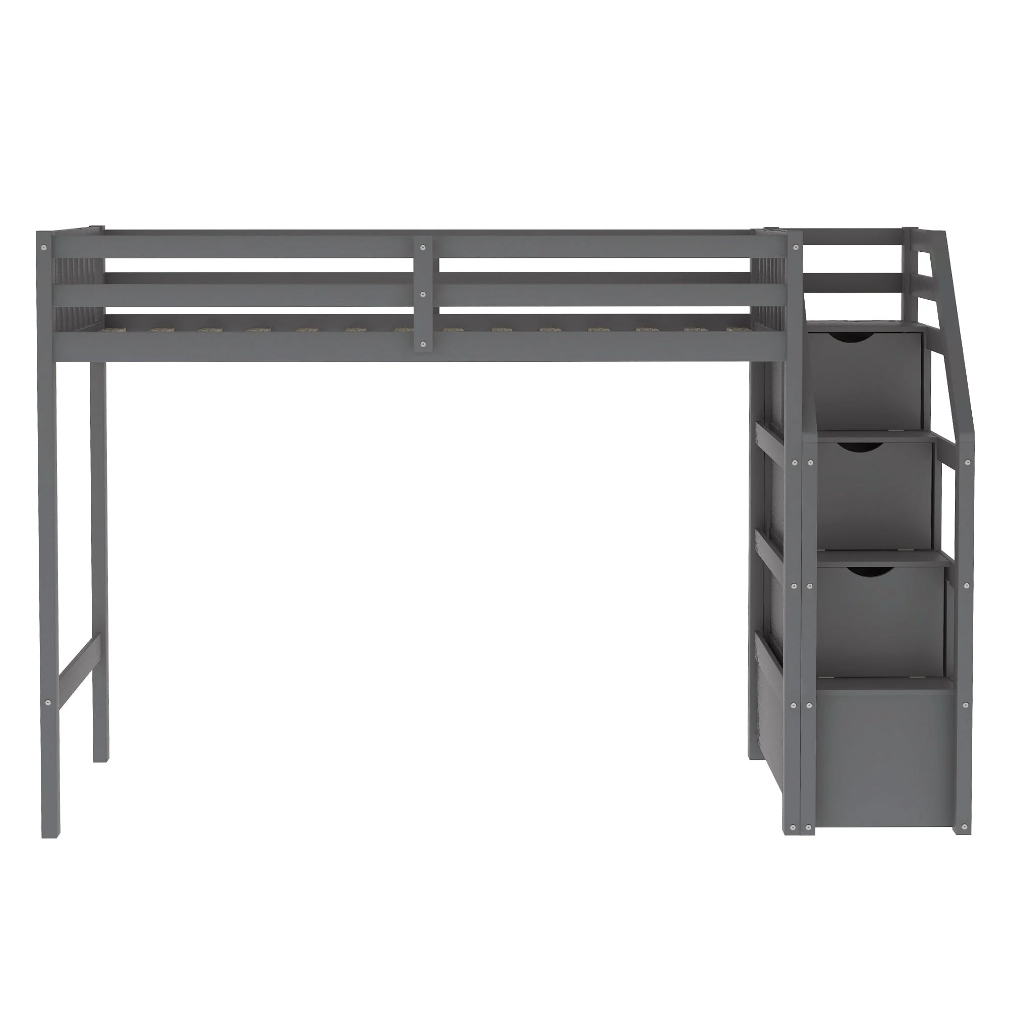 Wood Stairway Twin Loft Bed with Full Platform and Drawer Image 8