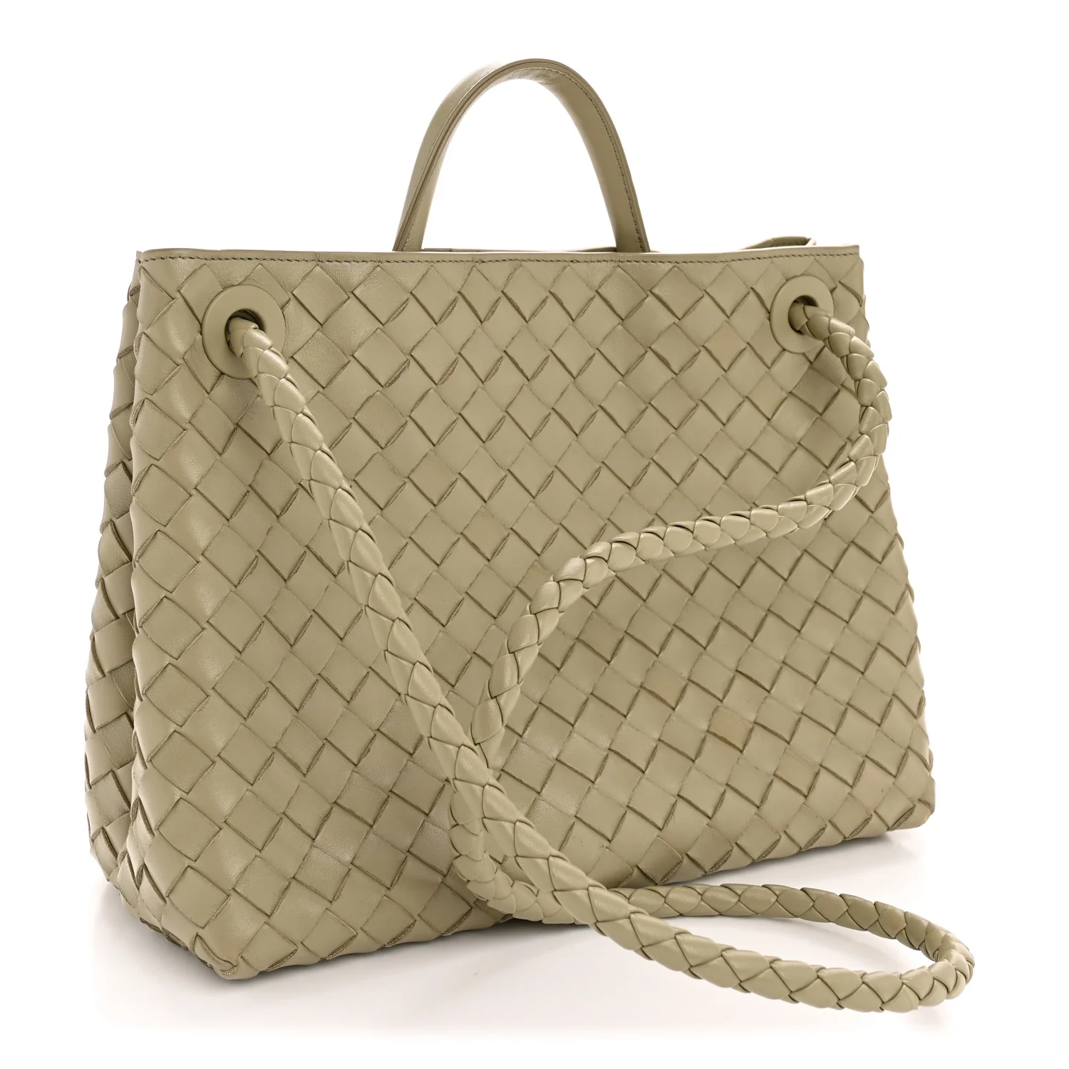Nappa Intrecciato Medium Andiamo Shoulder Bag Travertine