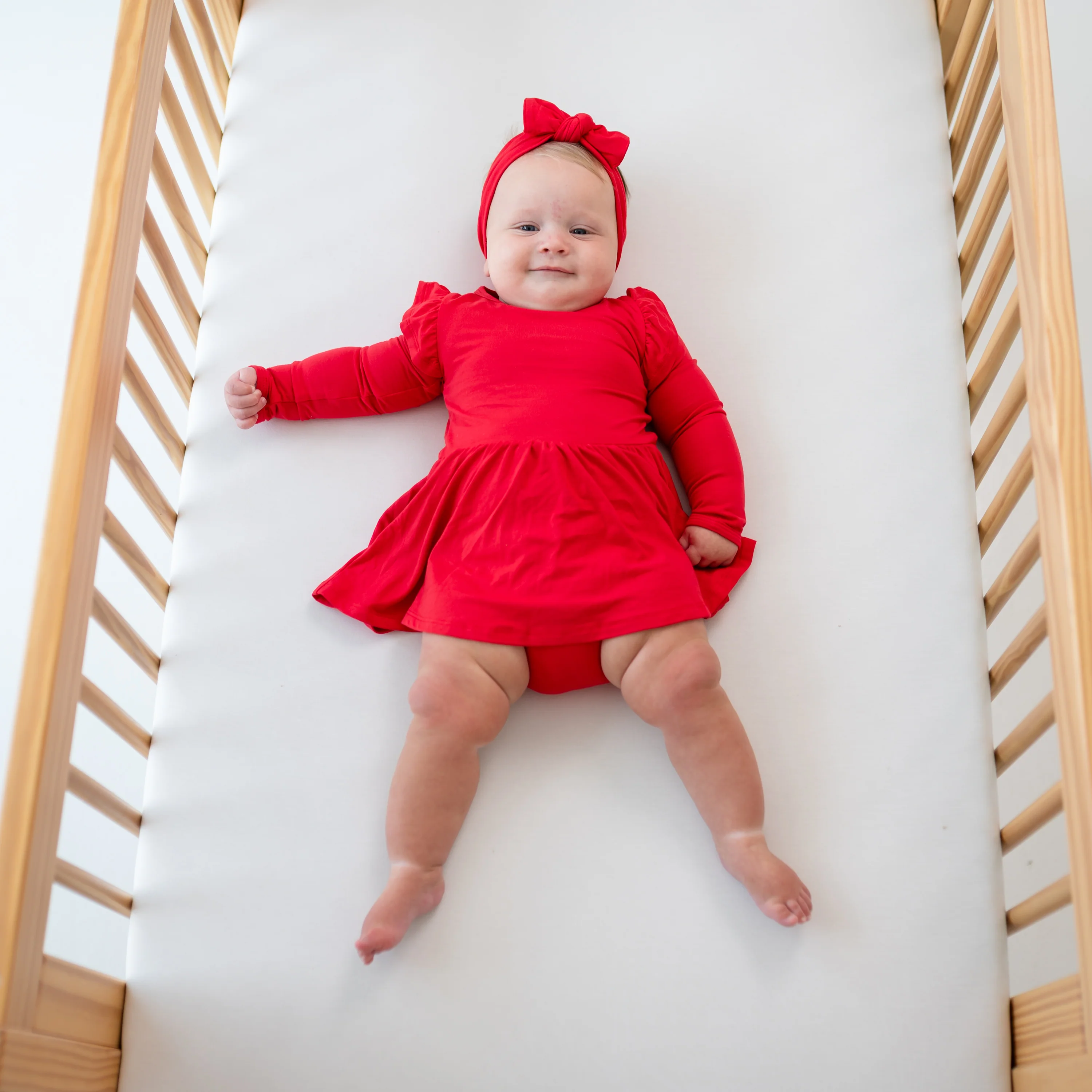 Long Sleeve Twirl Bodysuit Dress in Cardinal