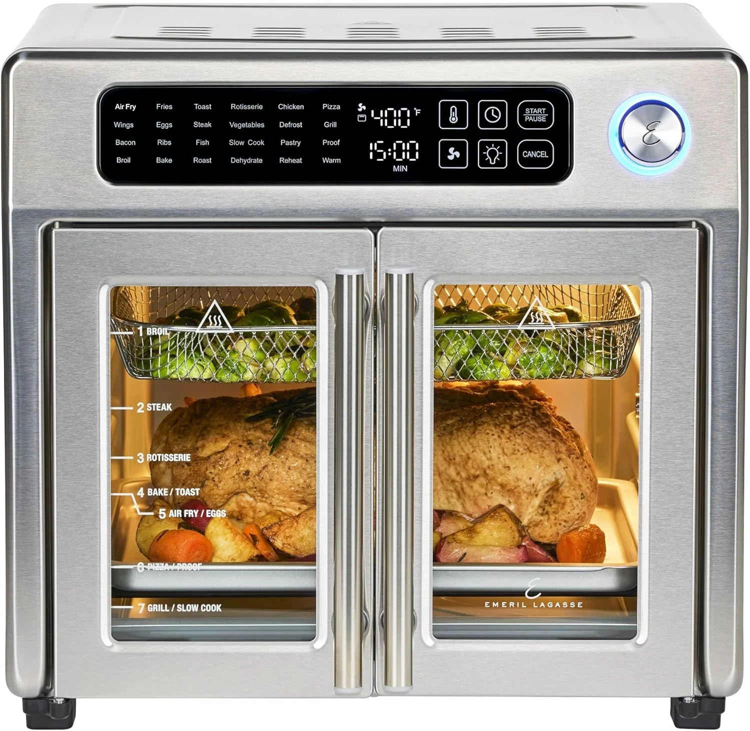 Four grille-pain friteuse à air chaud Emeril Lagasse extra large à portes françaises, 24 fonctions de cuisson