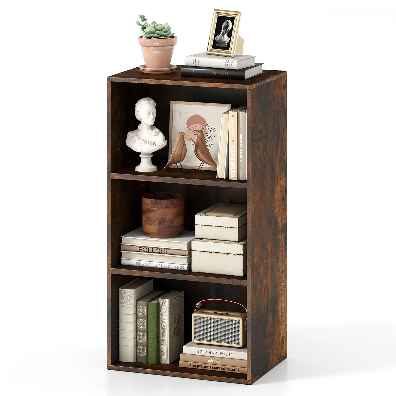 Tangkula 3-Cube Bookcase Floor Standing Open Bookshelf w/7-Position Adjustable Shelf